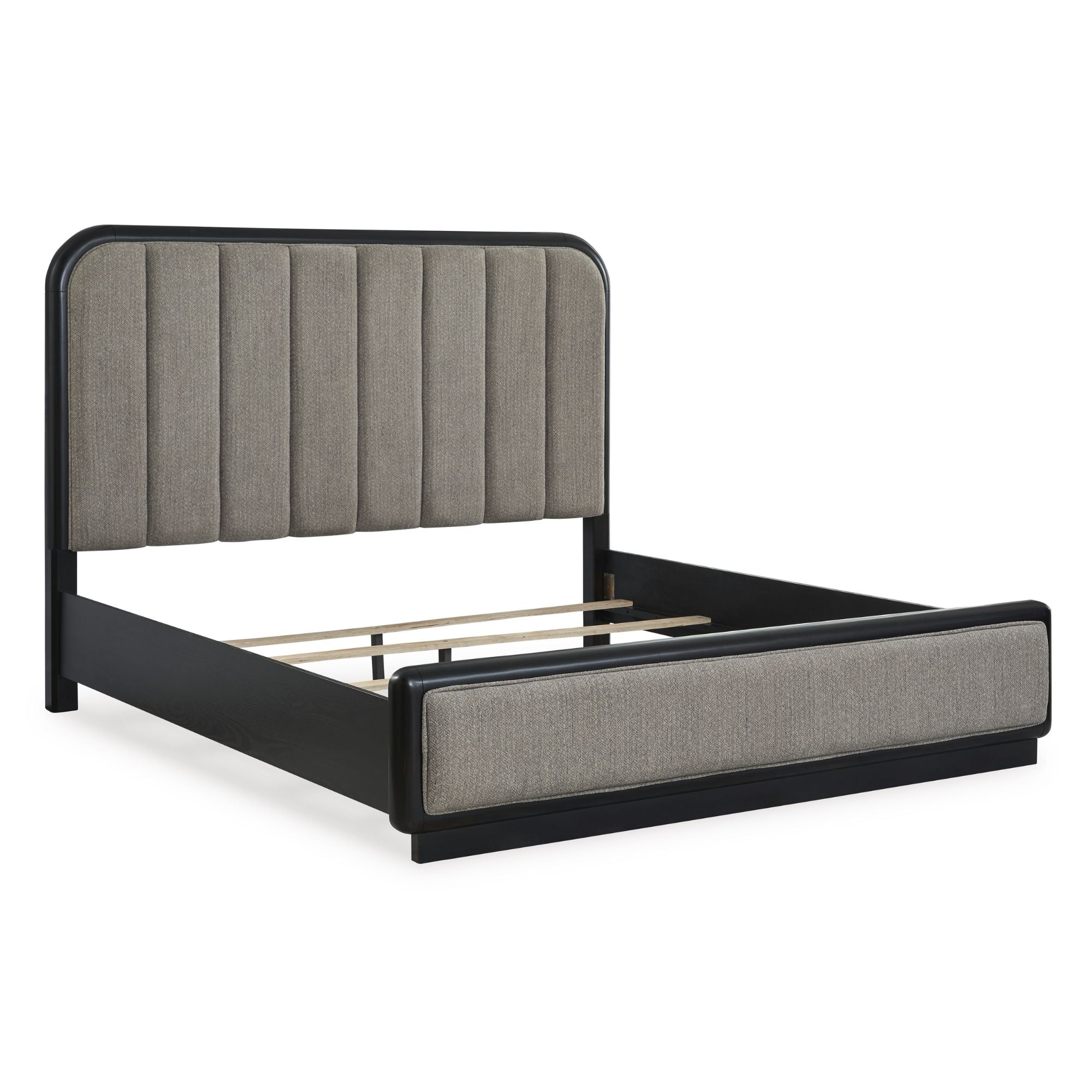 Signature Ashley Rowanbeck upholstered panel bedroom set with a bed, matching nightstands, and clean, modern design.