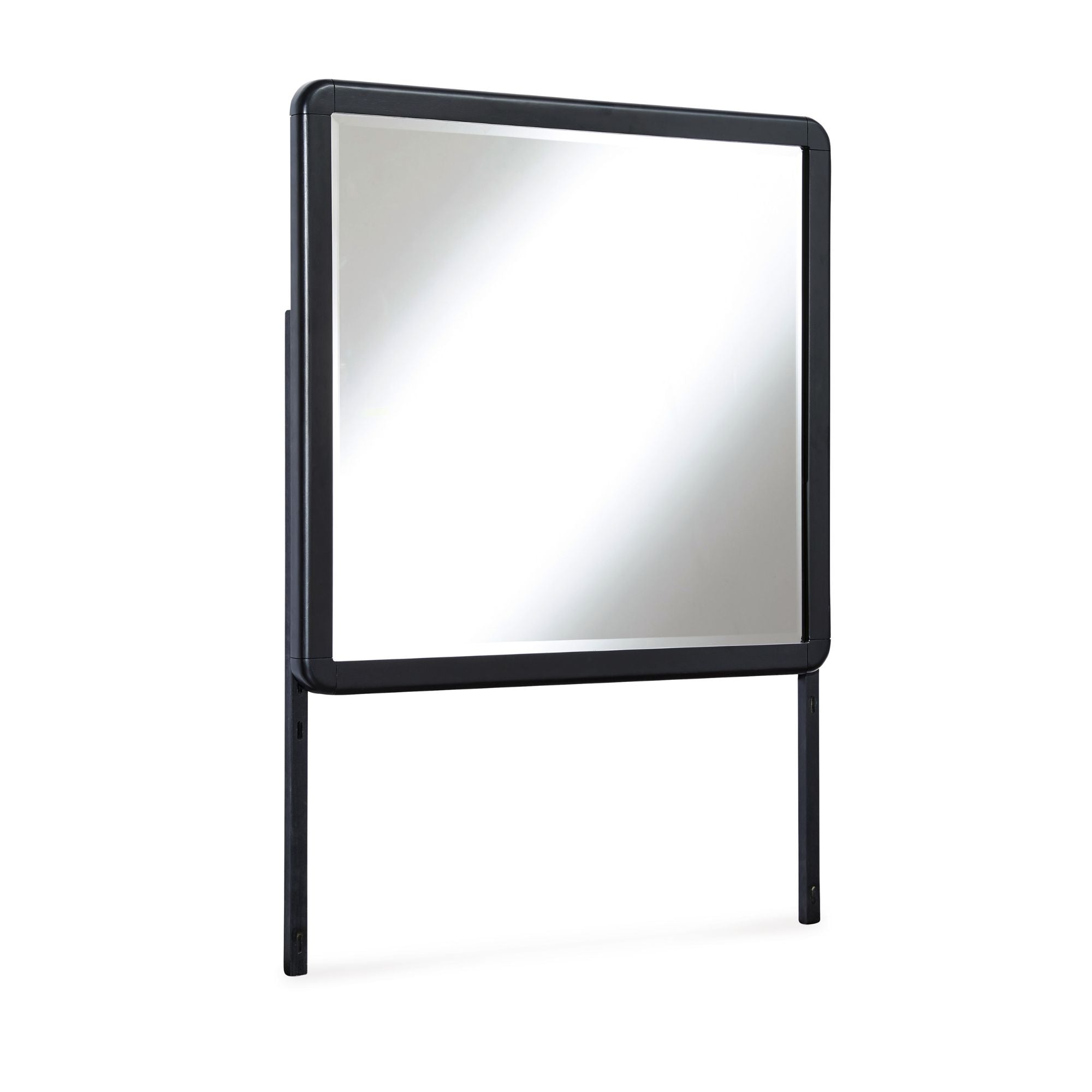 Black Rowanbeck Collection dresser and mirror by Signature Ashley, showcasing sleek bedroom storage with modern design elements.