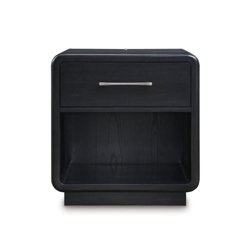 Signature Design by Ashley Rowanbeck upholstered panel bedroom set with a bed, nightstands, and matching bedroom furniture in a modern style.