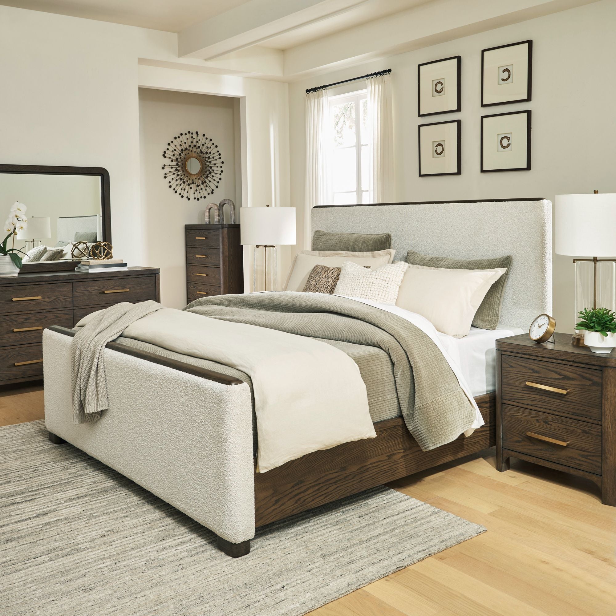 Signature Design by Ashley Radkin upholstered panel bedroom set featuring a bed with padded headboard and matching nightstands.