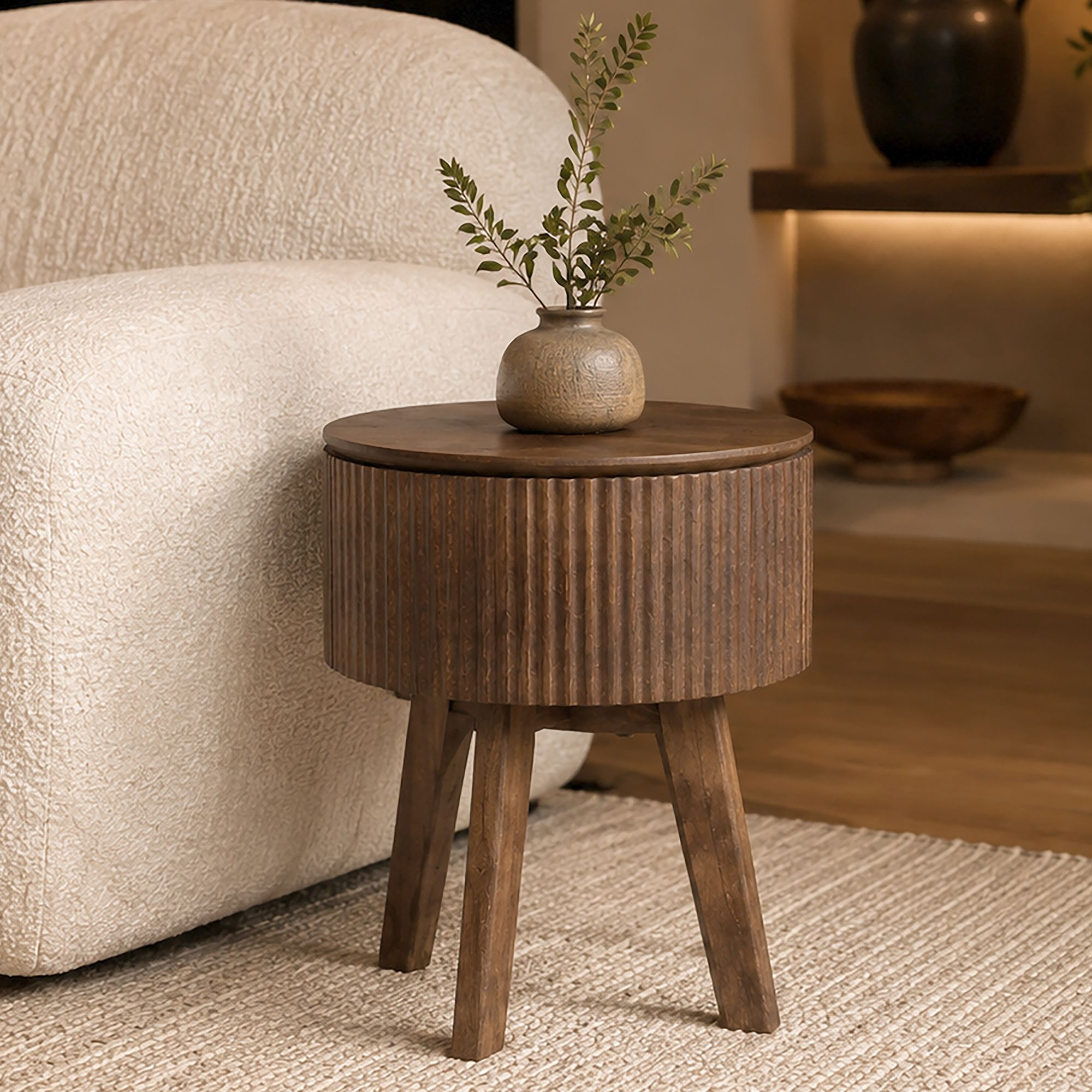 Balark Round 1-Drawer Accent Table in Walnut (Pre-Order)