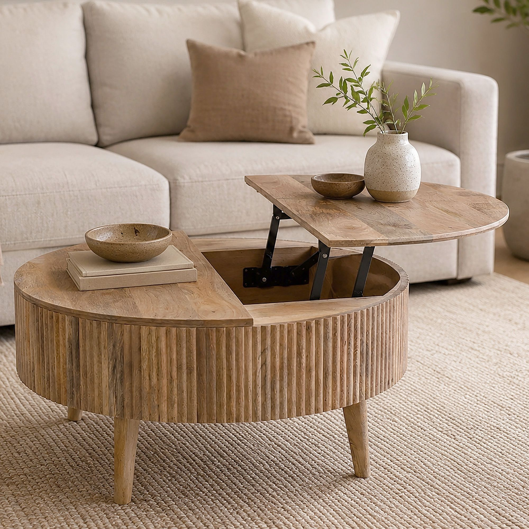 Balark Round Lift-Top Coffee Table in Natural (Pre-order)