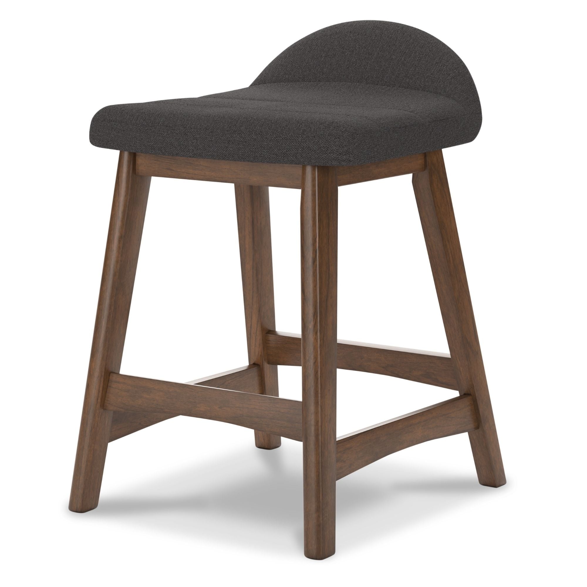 Set of two Ashley Signature upholstered barstools in charcoal fabric with sleek modern design and sturdy wooden legs.