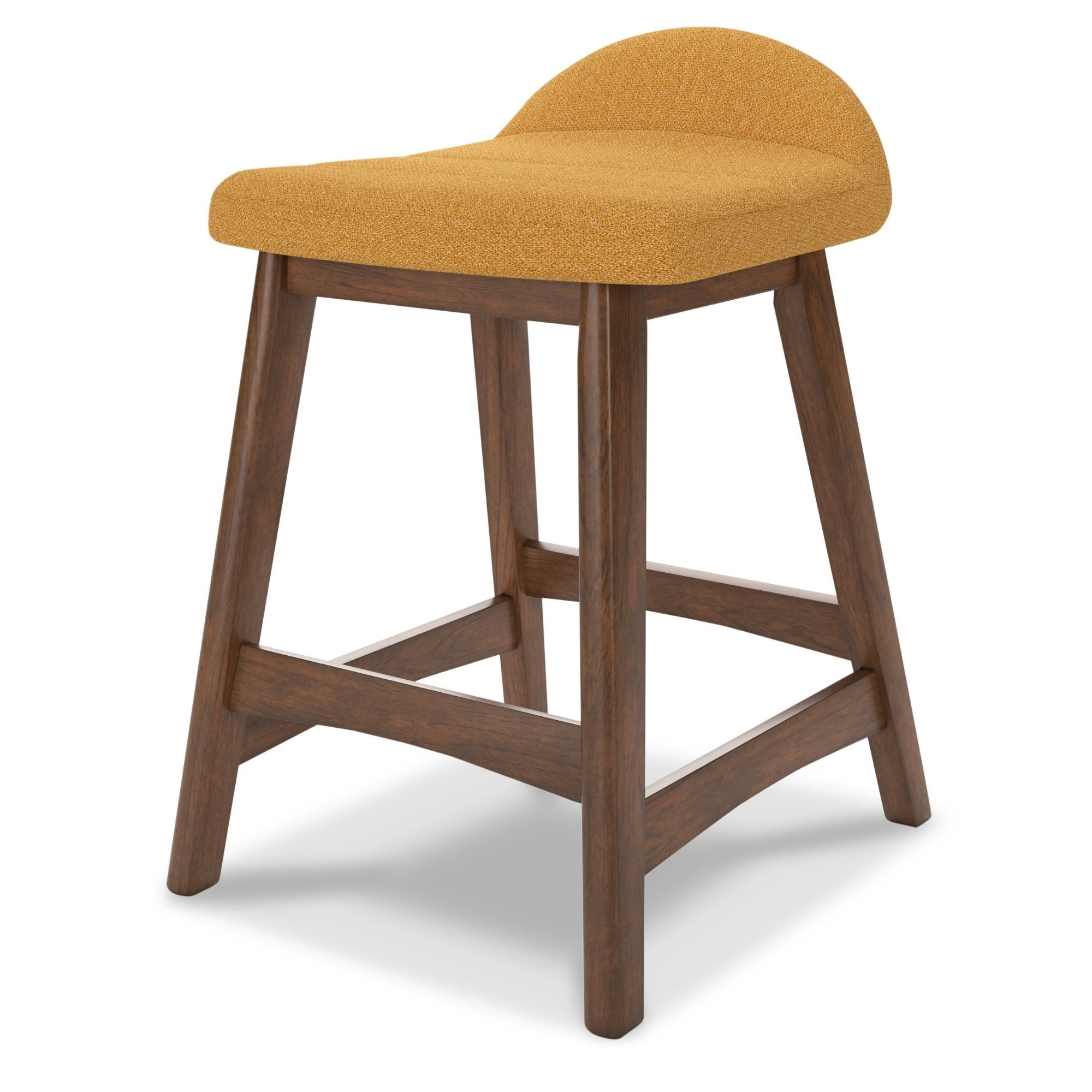 Set of two yellow upholstered Signature Ashley bar stools with modern design, featuring cushioned seats and wooden legs.