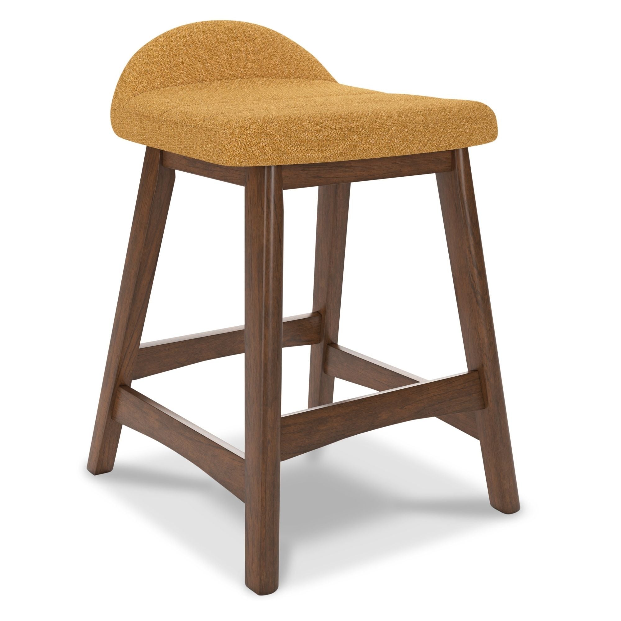Set of two yellow upholstered Signature Ashley barstools with padded seats and sleek wooden legs.