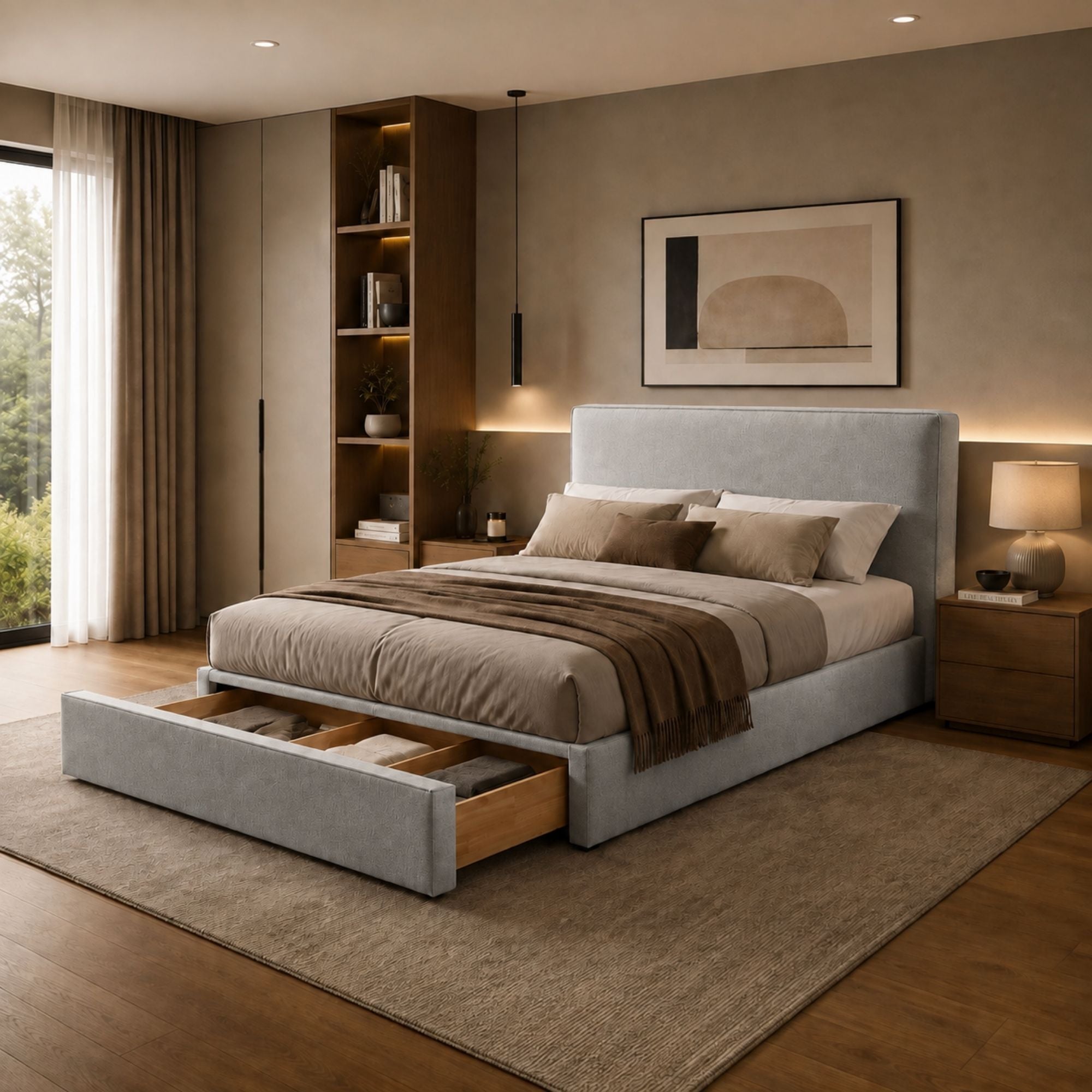 Elara Upholstered Storage Bed Grey