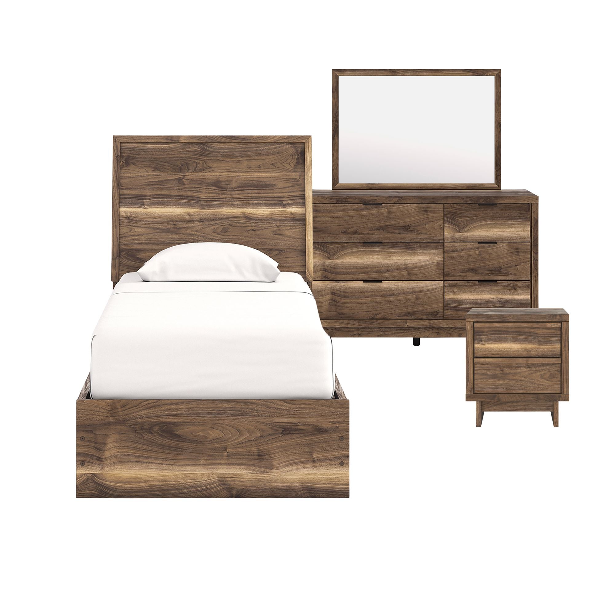 Ashley Chirason panel bed bedroom set with matching nightstands and dresser in a modern, stylish bedroom interior.
