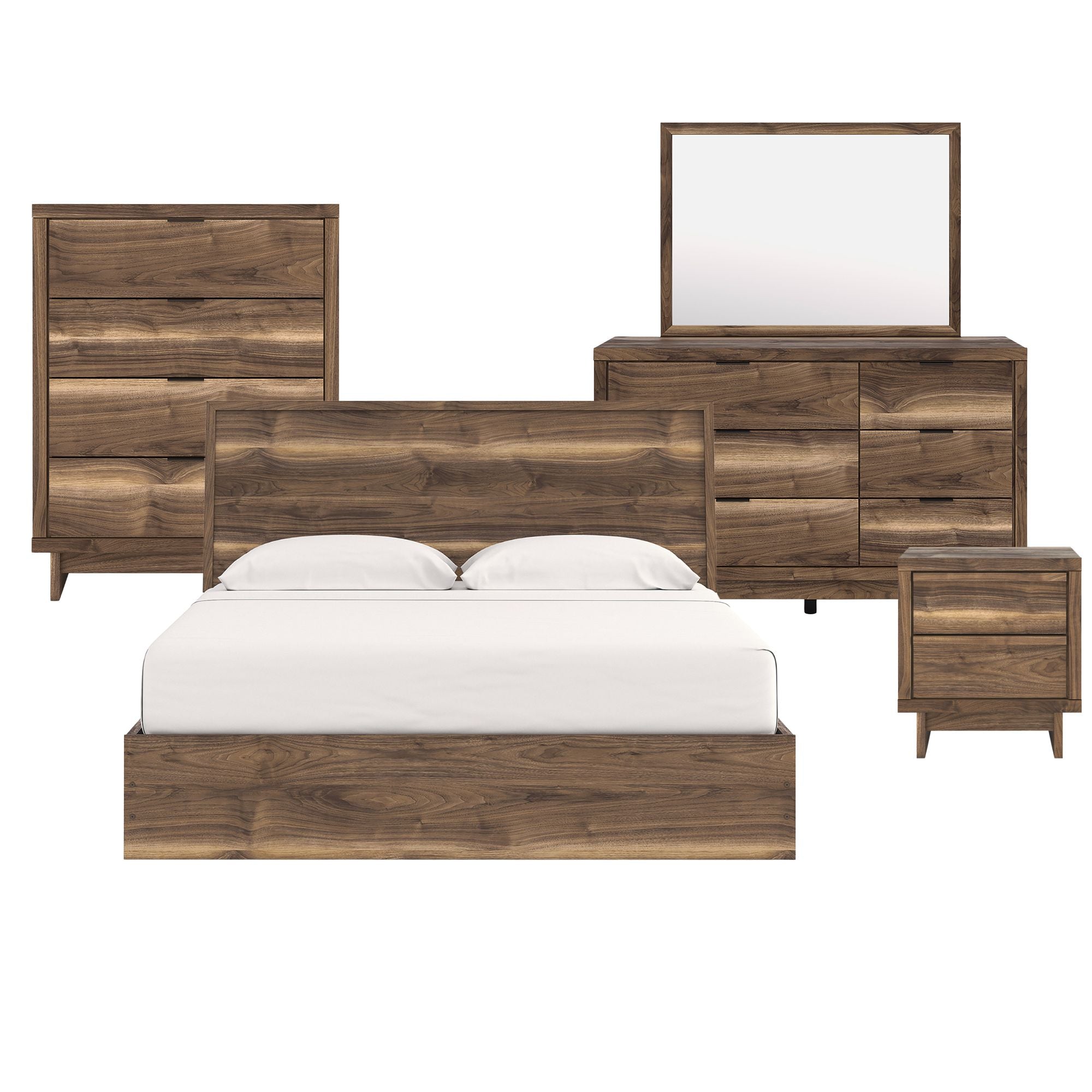 Ashley Chirason Panel Bed bedroom set with matching dresser and nightstands in a modern wood finish.