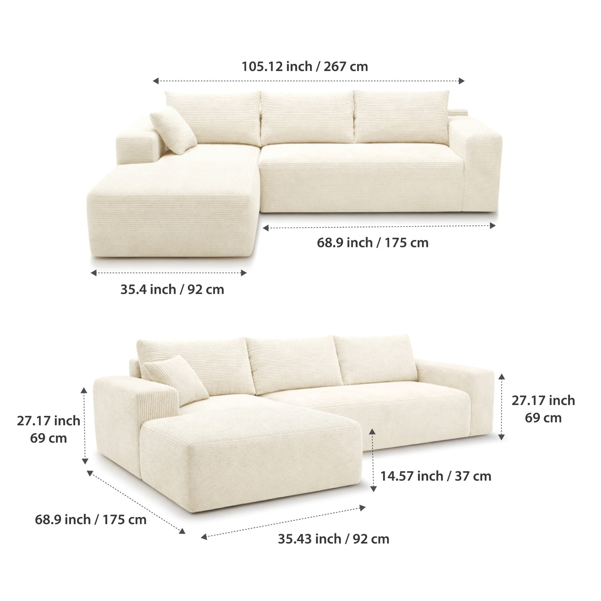 Corduray Cloud Compression Sectional with Deep Seat Beige | CastleUp Experience Centre Online Furniture