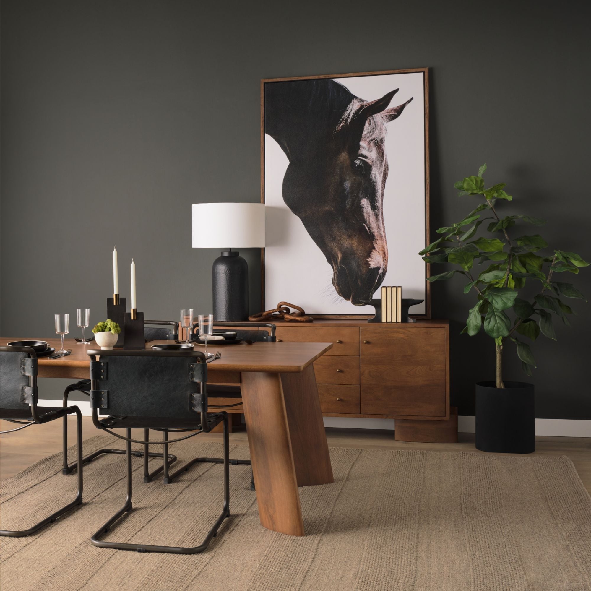 Mercana Berbick Leather Iron Frame Dining Chair in Black | CastleUp Experience Centre Online Furniture