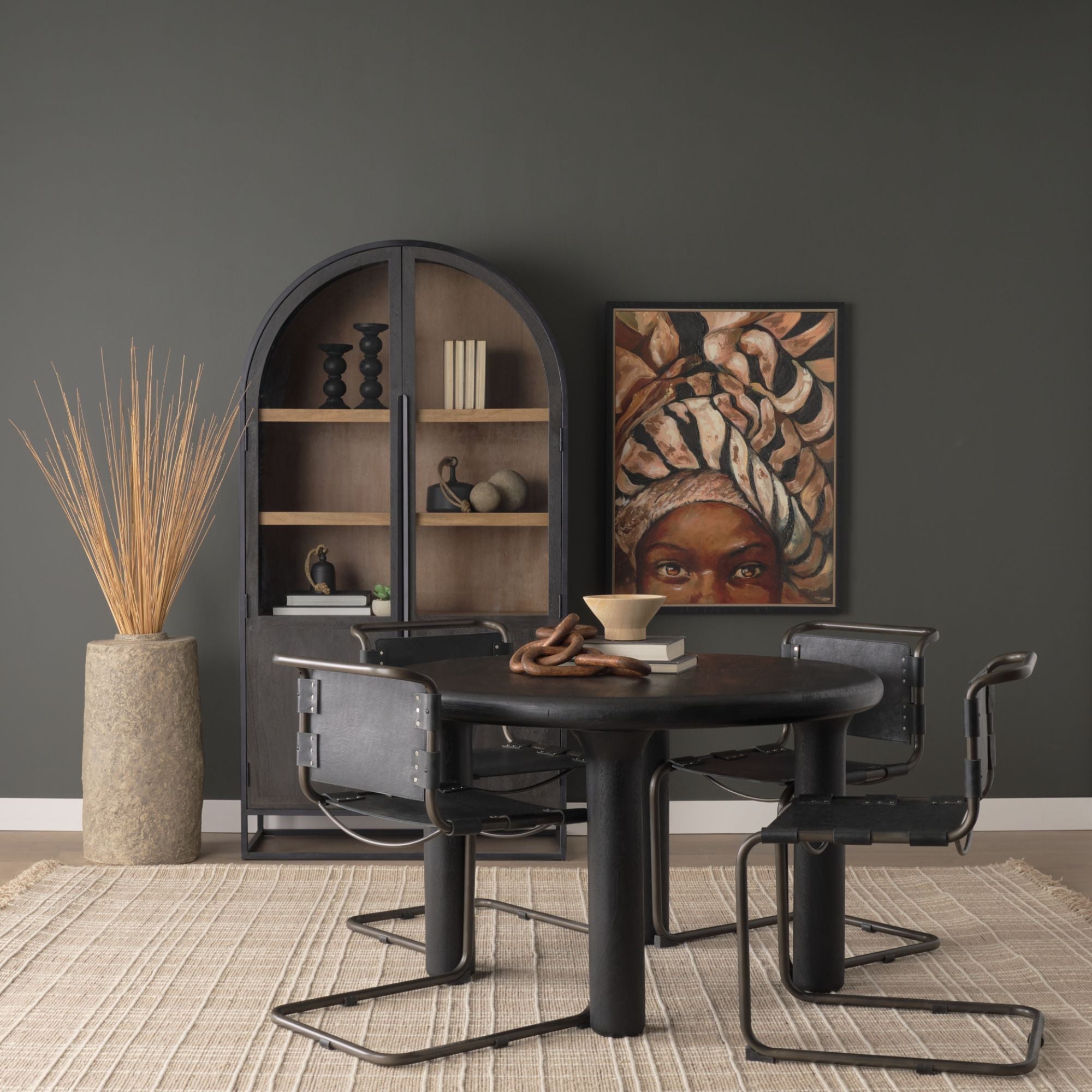 Mercana Berbick Leather Iron Frame Dining Chair in Black | CastleUp Experience Centre Online Furniture