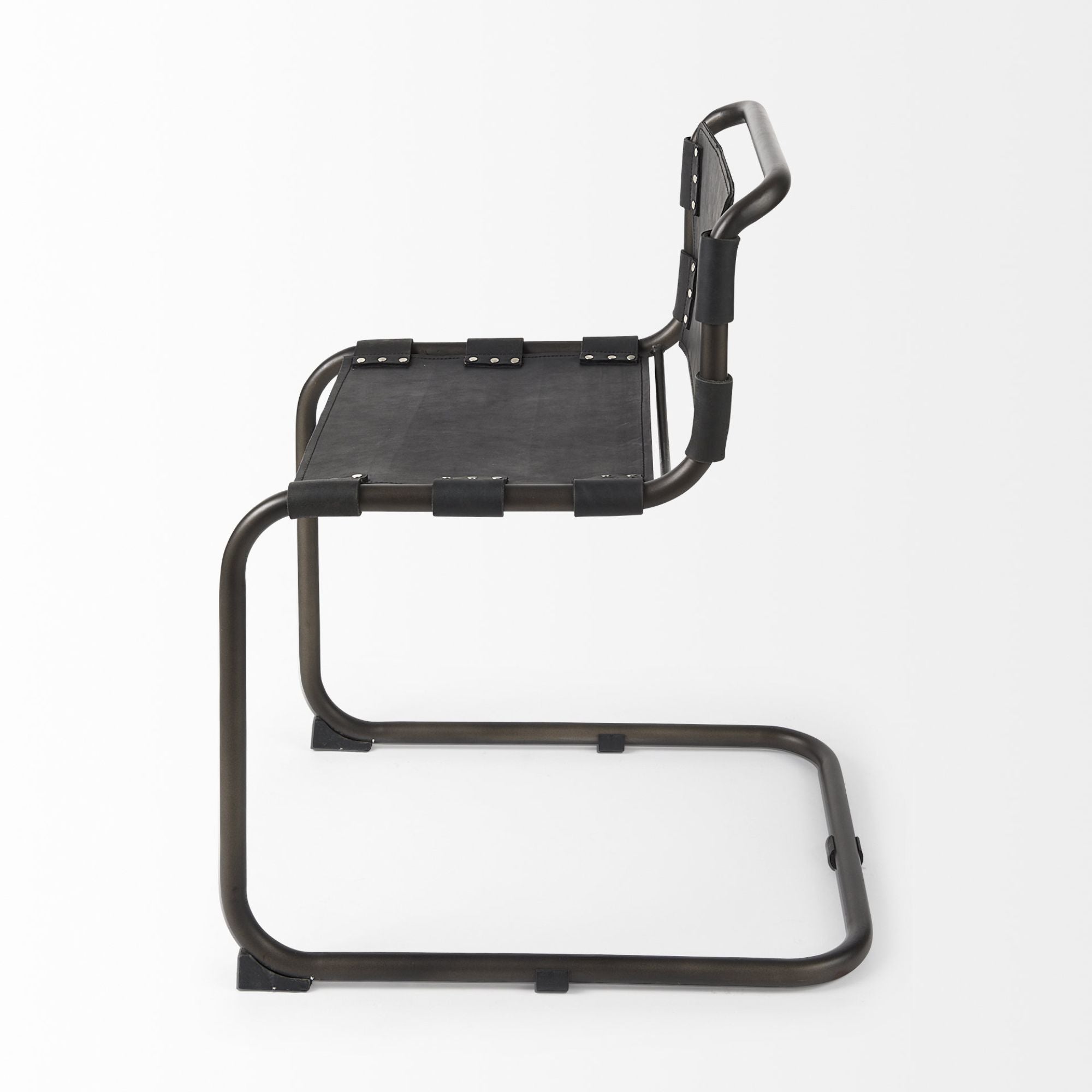 Mercana Berbick Leather Iron Frame Dining Chair in Black | CastleUp Experience Centre Online Furniture