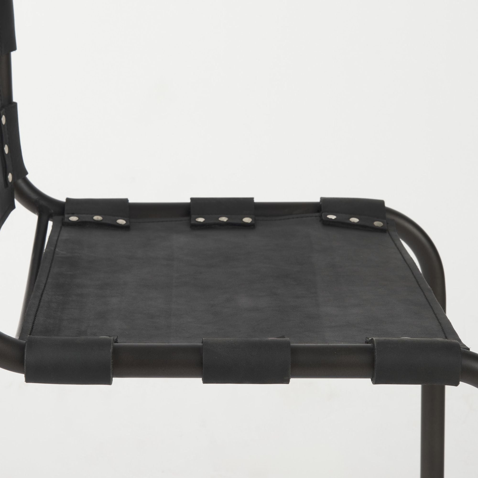 Mercana Berbick Leather Iron Frame Dining Chair in Black | CastleUp Experience Centre Online Furniture
