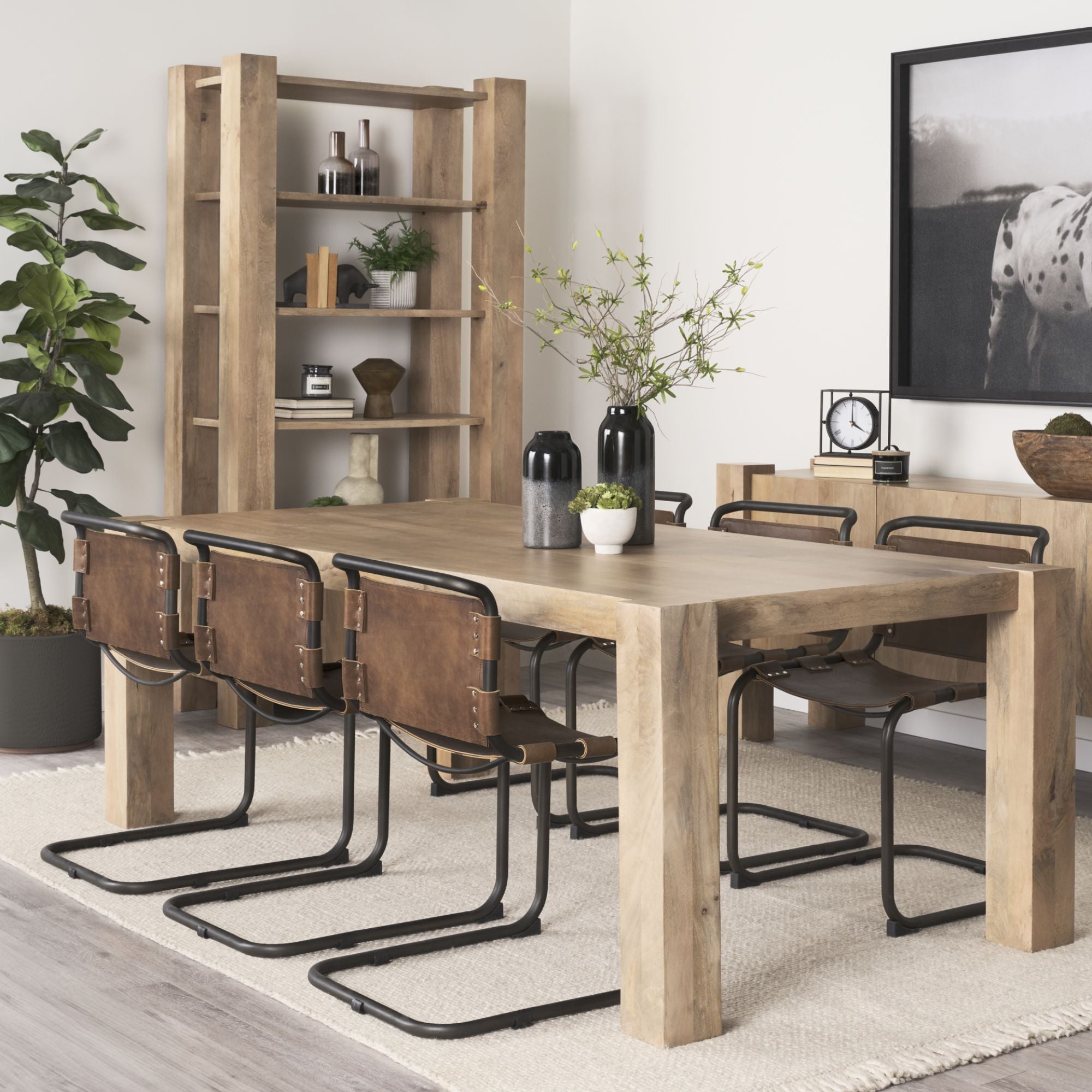 Mercana Berbick Leather Iron Frame Dining Chair in Black | CastleUp Experience Centre Online Furniture