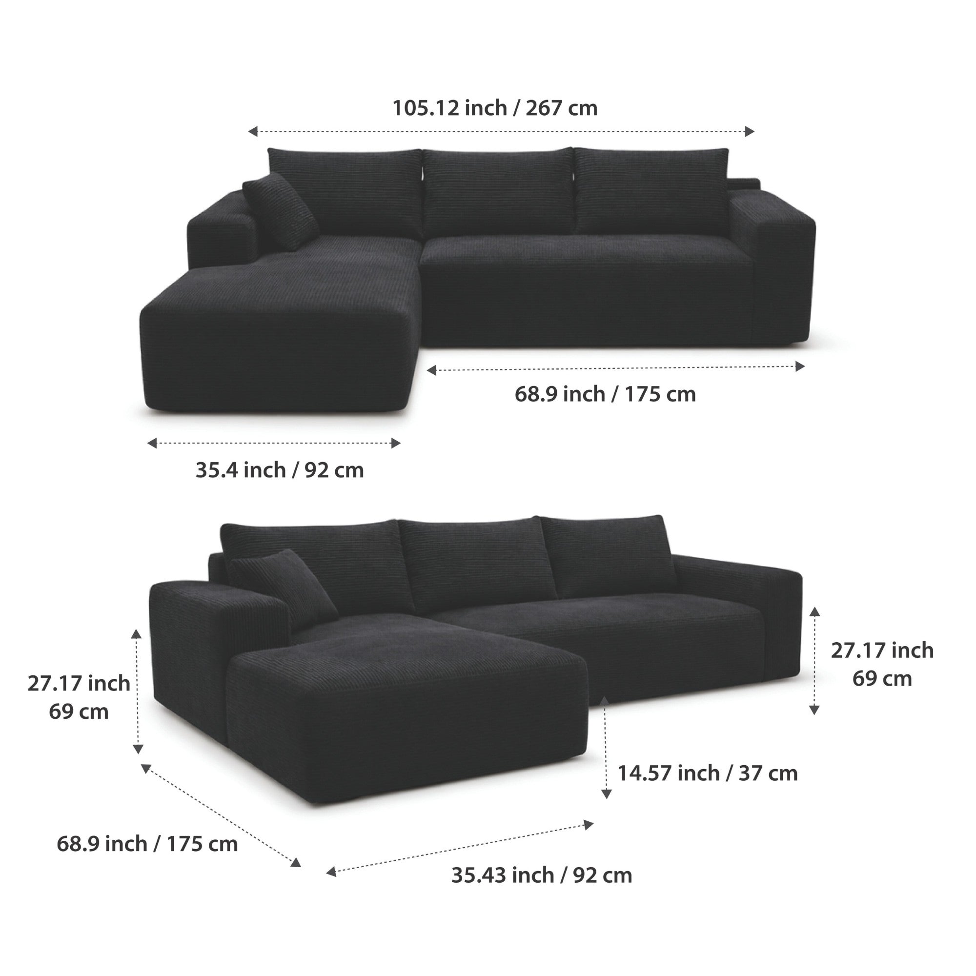 Corduray Cloud Compression Sectional with Deep Seat Black | CastleUp Experience Centre Online Furniture