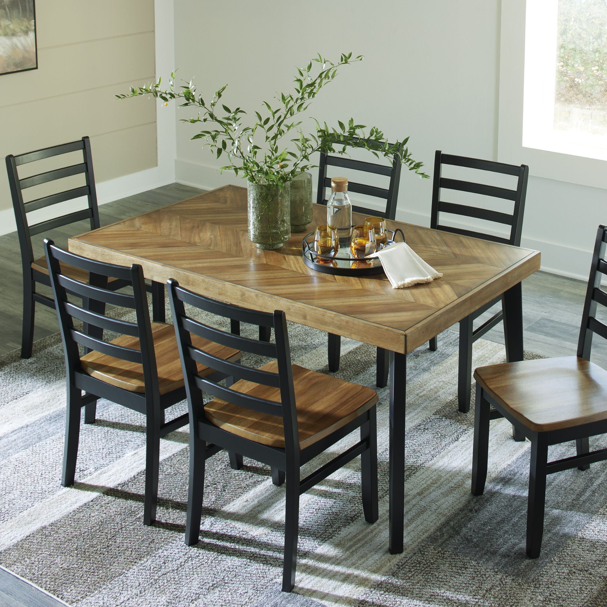 Elegant 7-piece Blondon dining room set by Signature Ashley, featuring a rectangular table with brown and black finishes.
