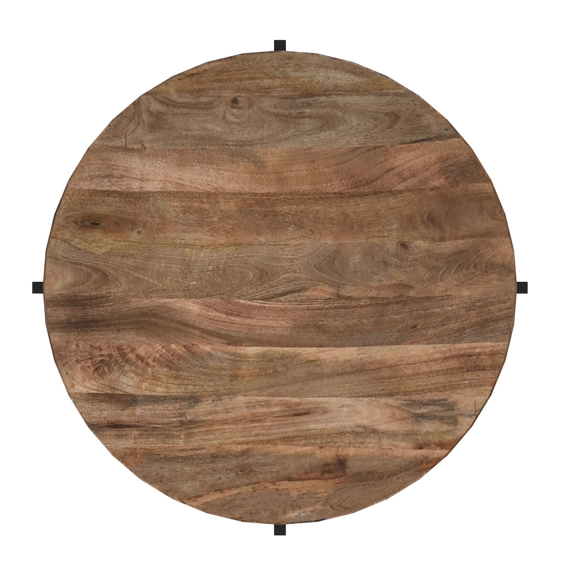 Blox round coffee table by World Wide with natural wood and black metal legs, modern design for living room decor.