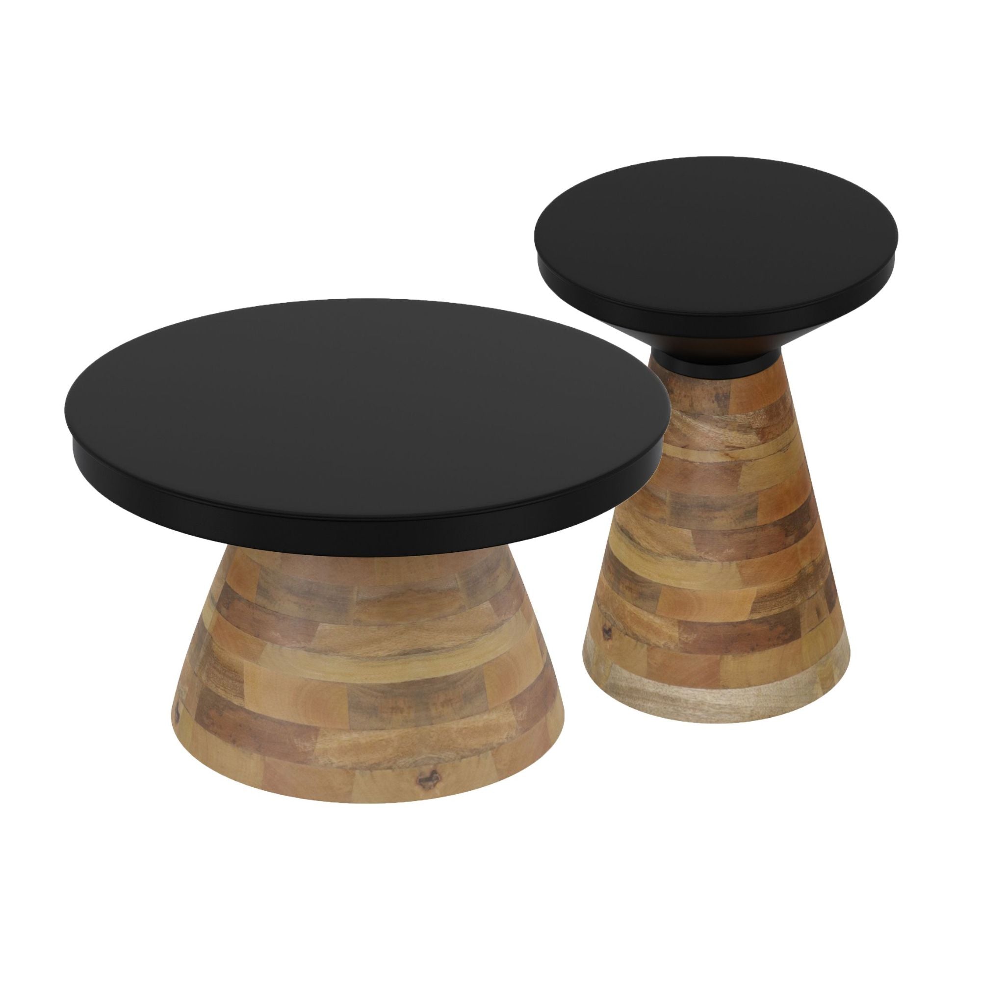 Boden 2-Piece Round Coffee Table Set in Black and Walnut