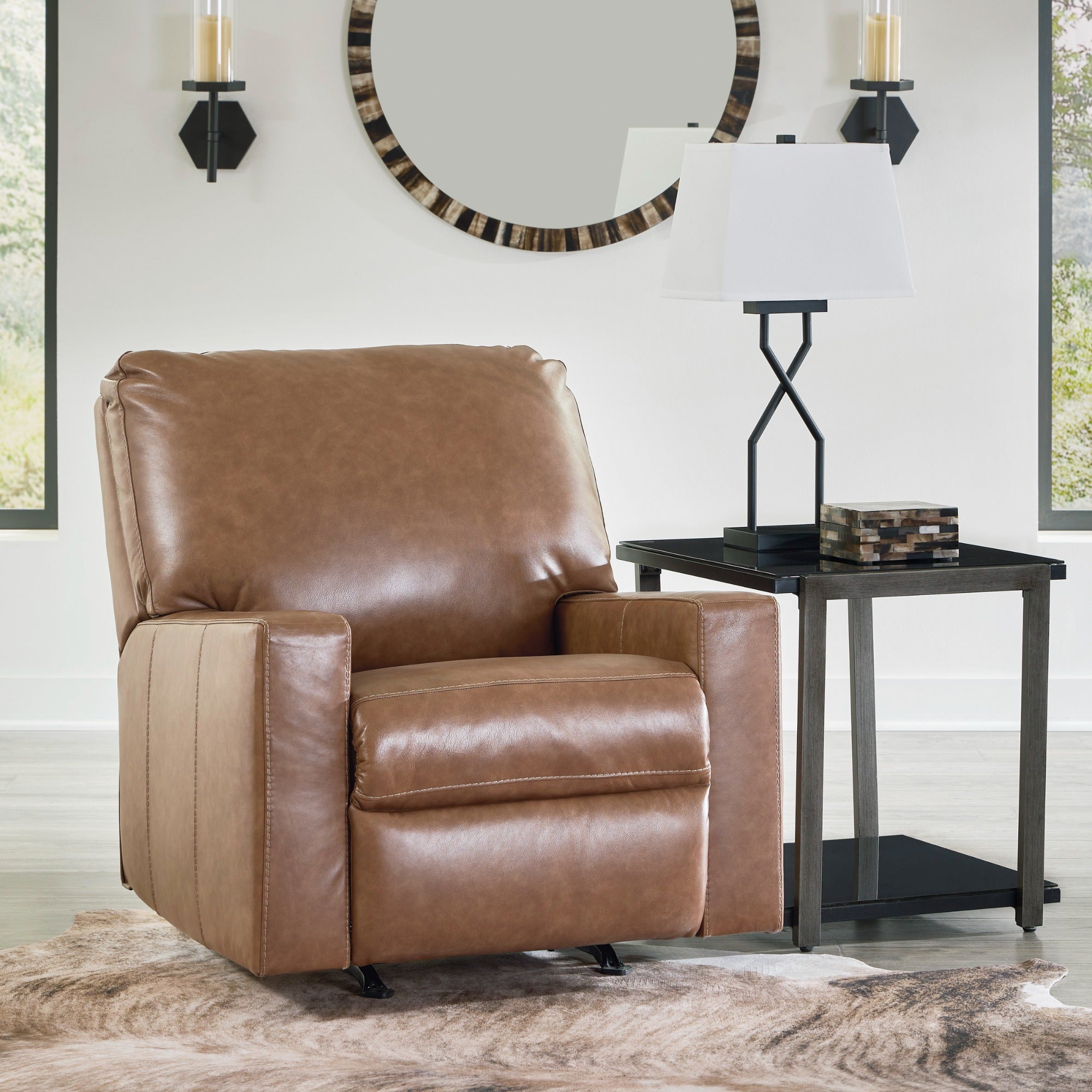 Bolsena Leather Rocker Recliner in Caramel