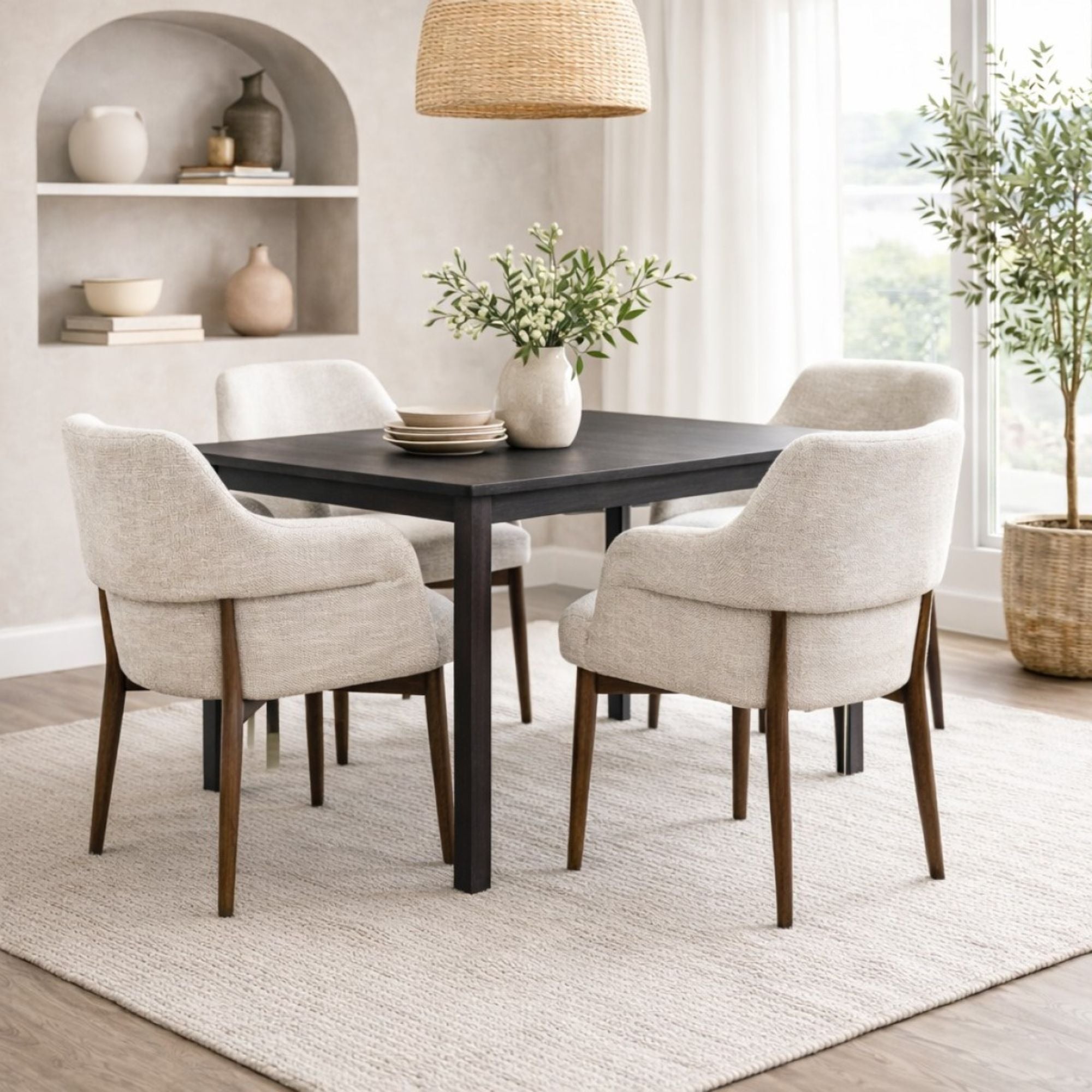 Bouclé Dining Chair Set WALNUT/BEIGE (Set of 2)