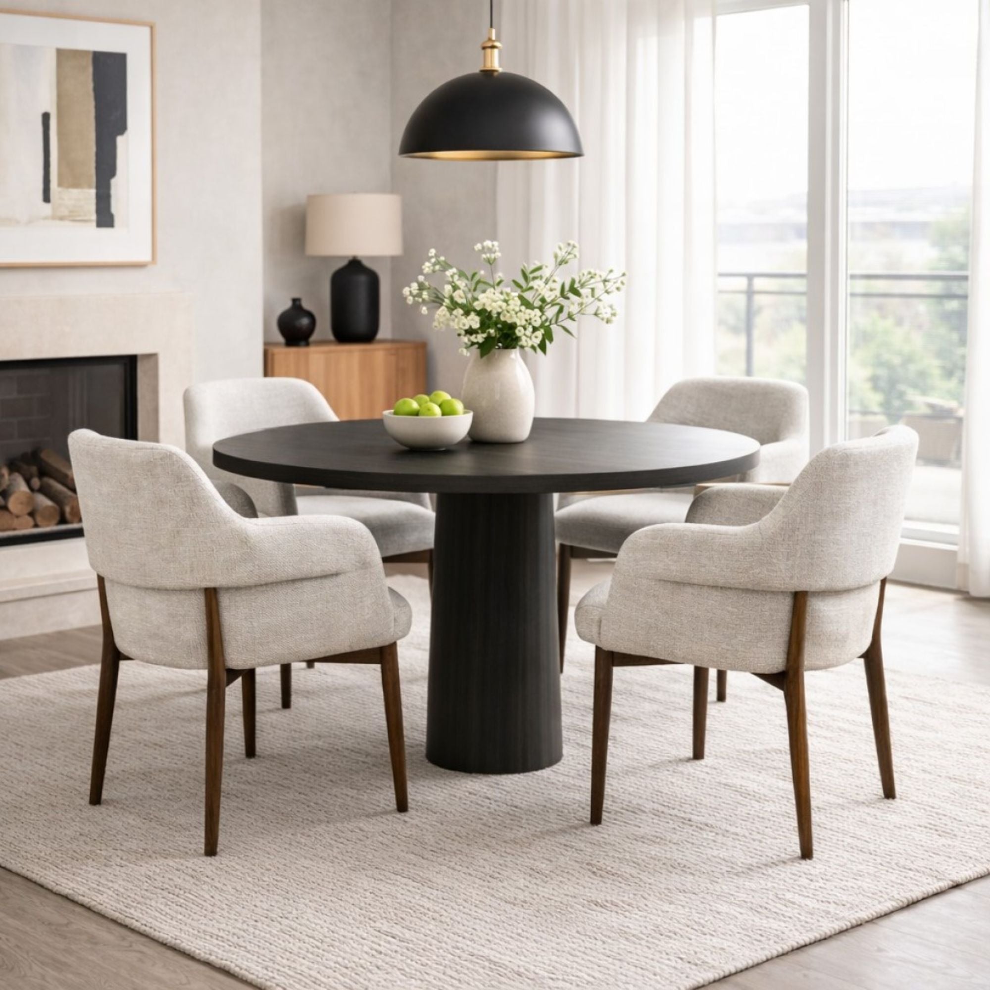 Bouclé Dining Chair Set WALNUT/BEIGE (Set of 2)