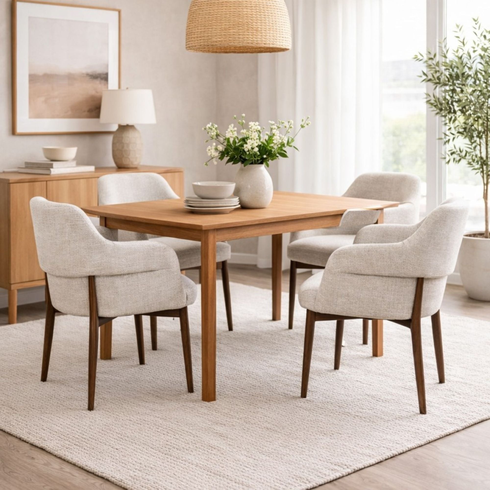 Bouclé Dining Chair Set WALNUT/BEIGE (Set of 2)