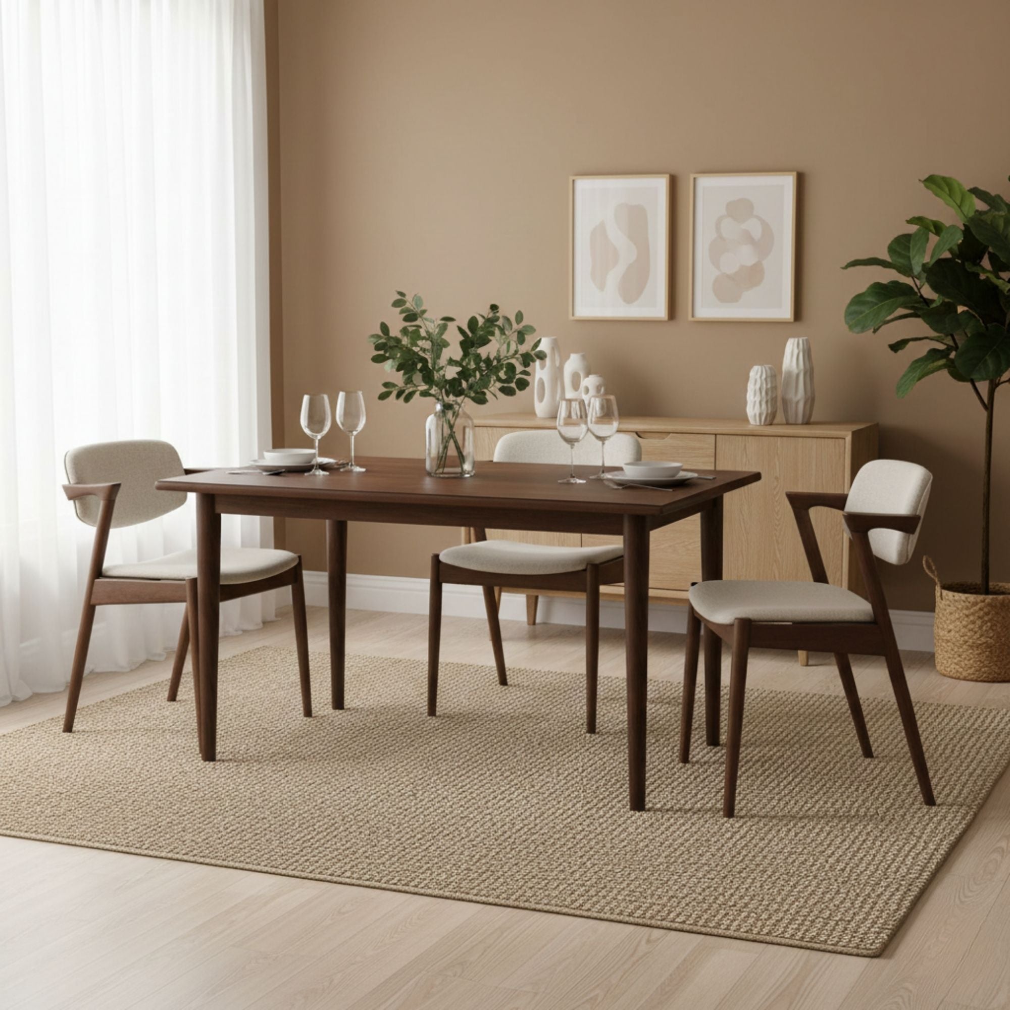 Brera Collection Wood Frame Dining Chair Beige/Walnut | CastleUp Experience Centre Online Furniture