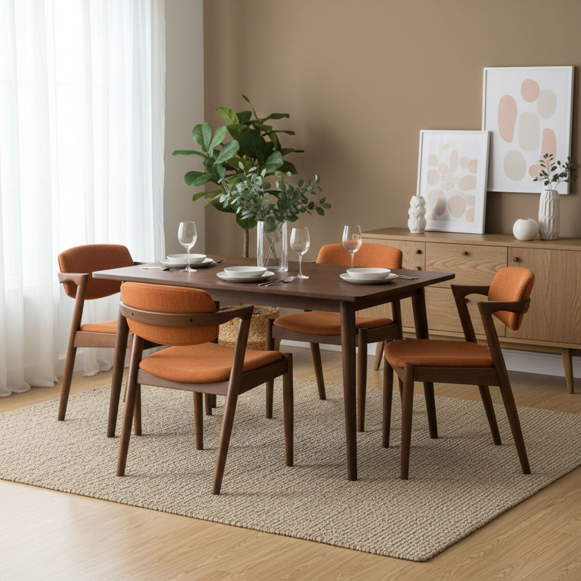 Brera Collection Wood Frame Dining Chair Orange/Walnut | CastleUp Experience Centre Online Furniture