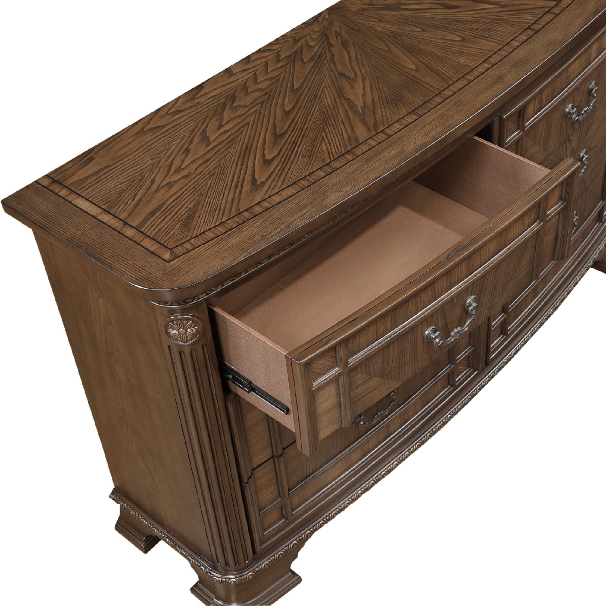 MAZ Bridgepoint Bedroom Set dresser with sleek wood finish and modern design, featuring multiple drawers and a spacious surface.