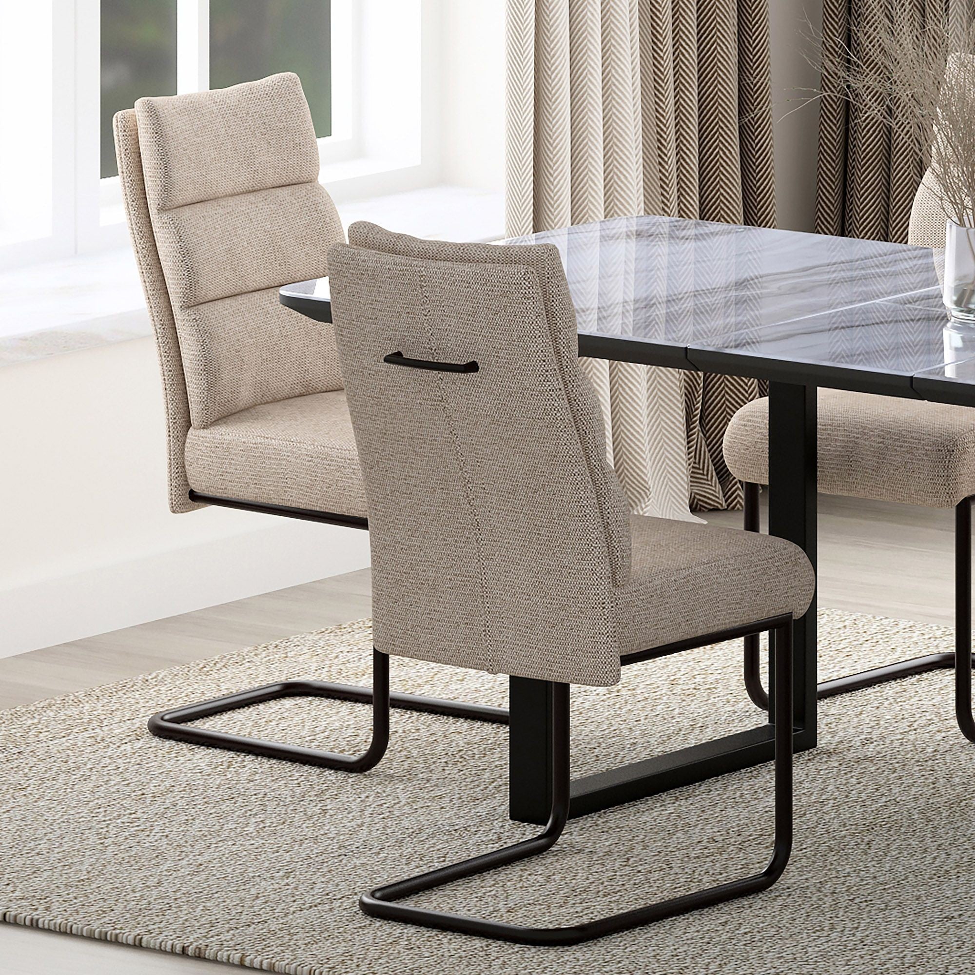 Brodi Dining Chair Char in Mushroom Beige Fabric (Set of 2)