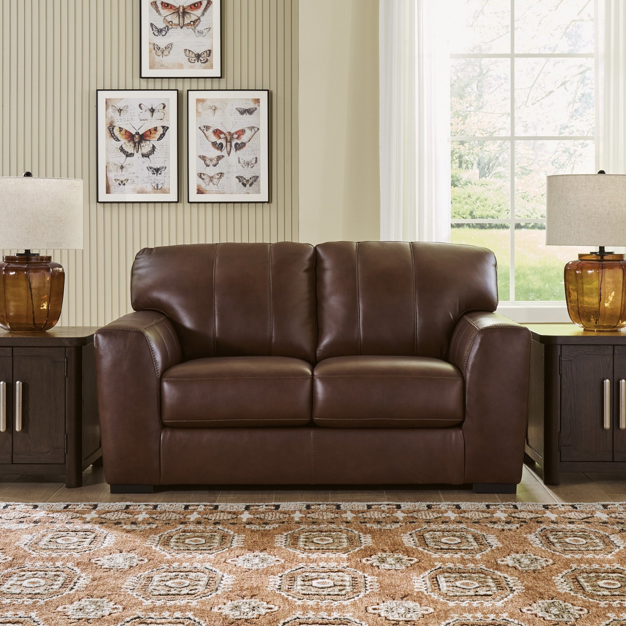 Brogliano Top Grain Leather loveseat Brown