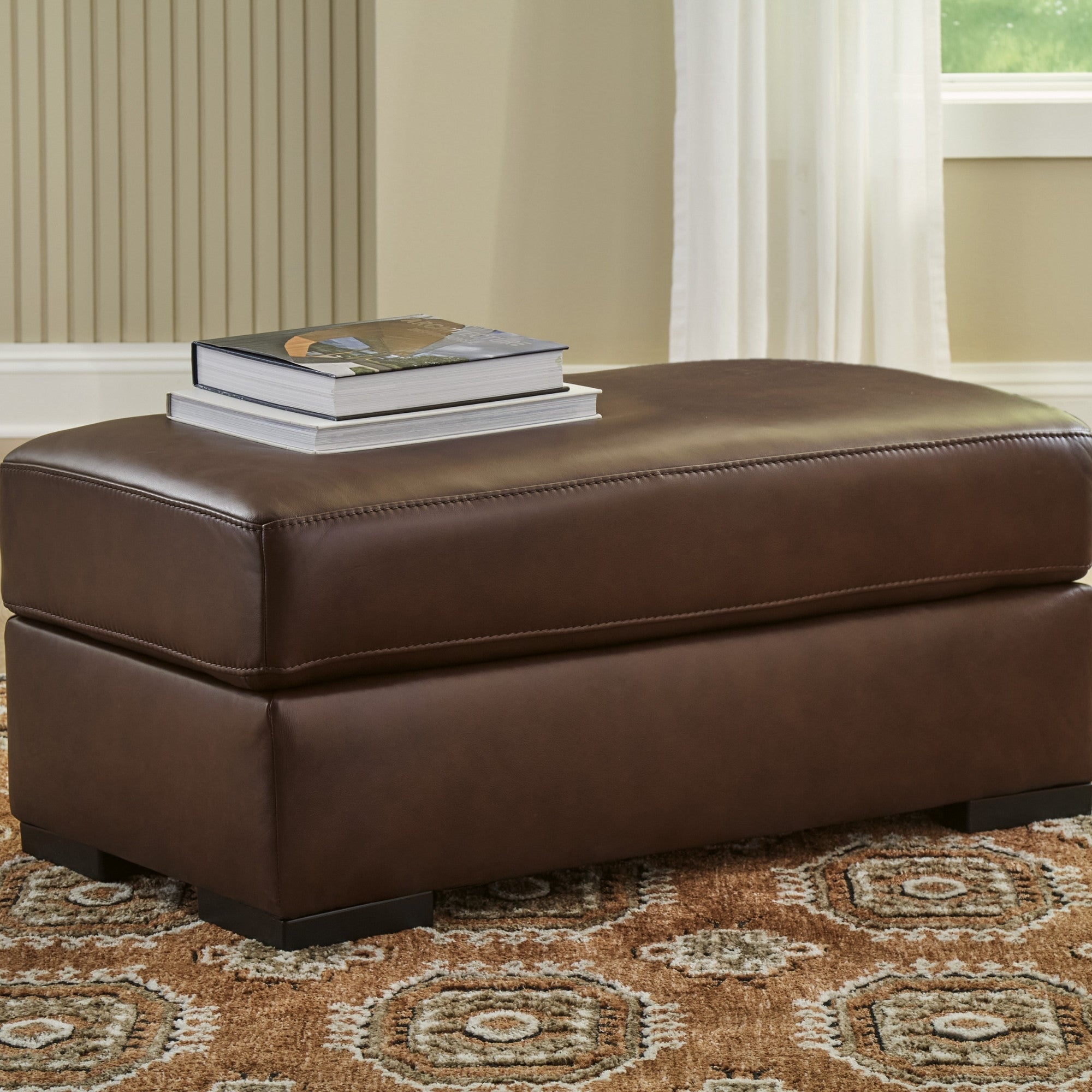 Brogliano Top Grain Leather Ottoman Brown