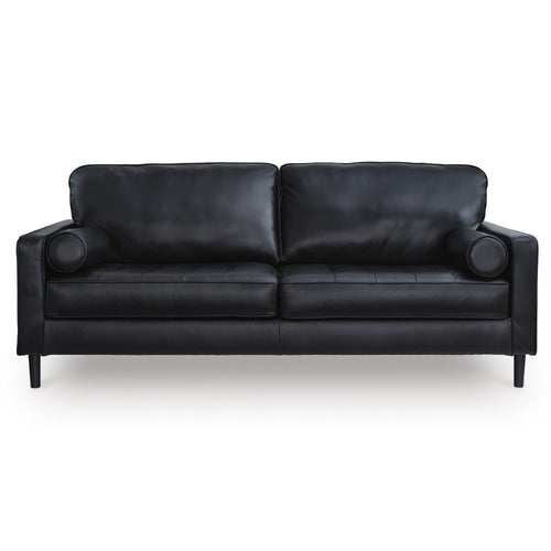 Black Bryceview top grain leather sofa by Signature Design Ashley, showcasing plush cushions and sleek modern design.