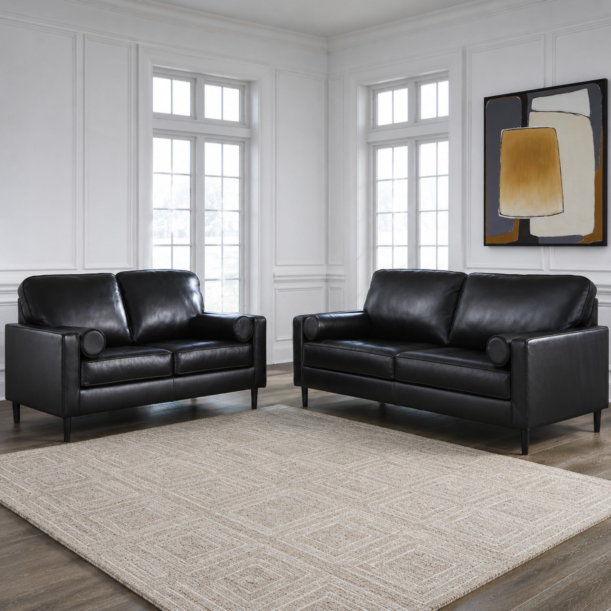 Bryceview Top Grain Leather Sofa Set Black