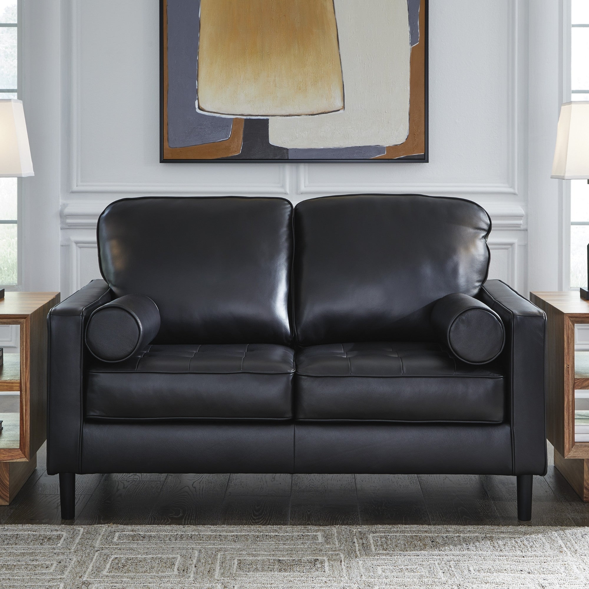 Bryceview Top Grain Leather Loveseat Black