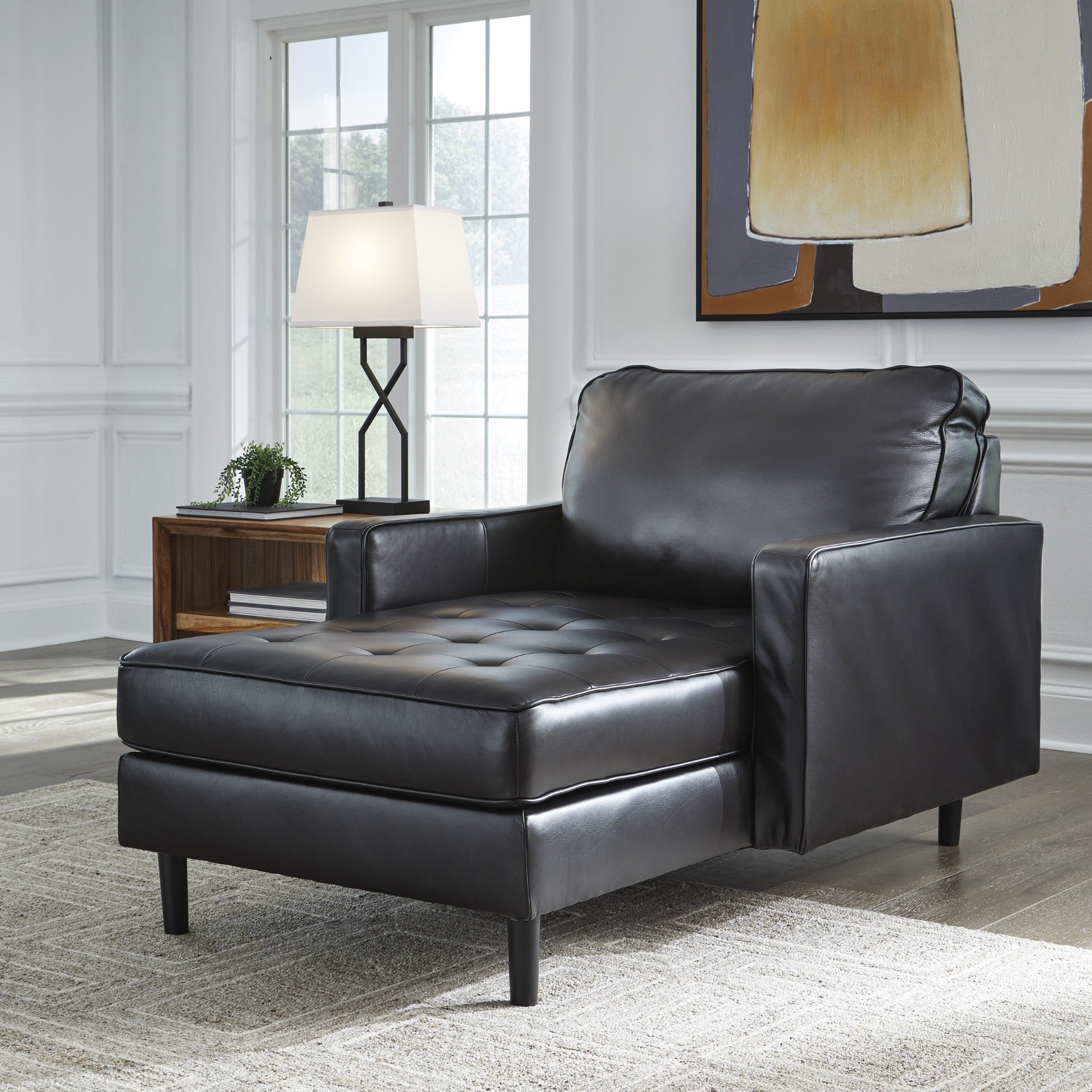 Bryceview Top Grain Leather Chaise Black