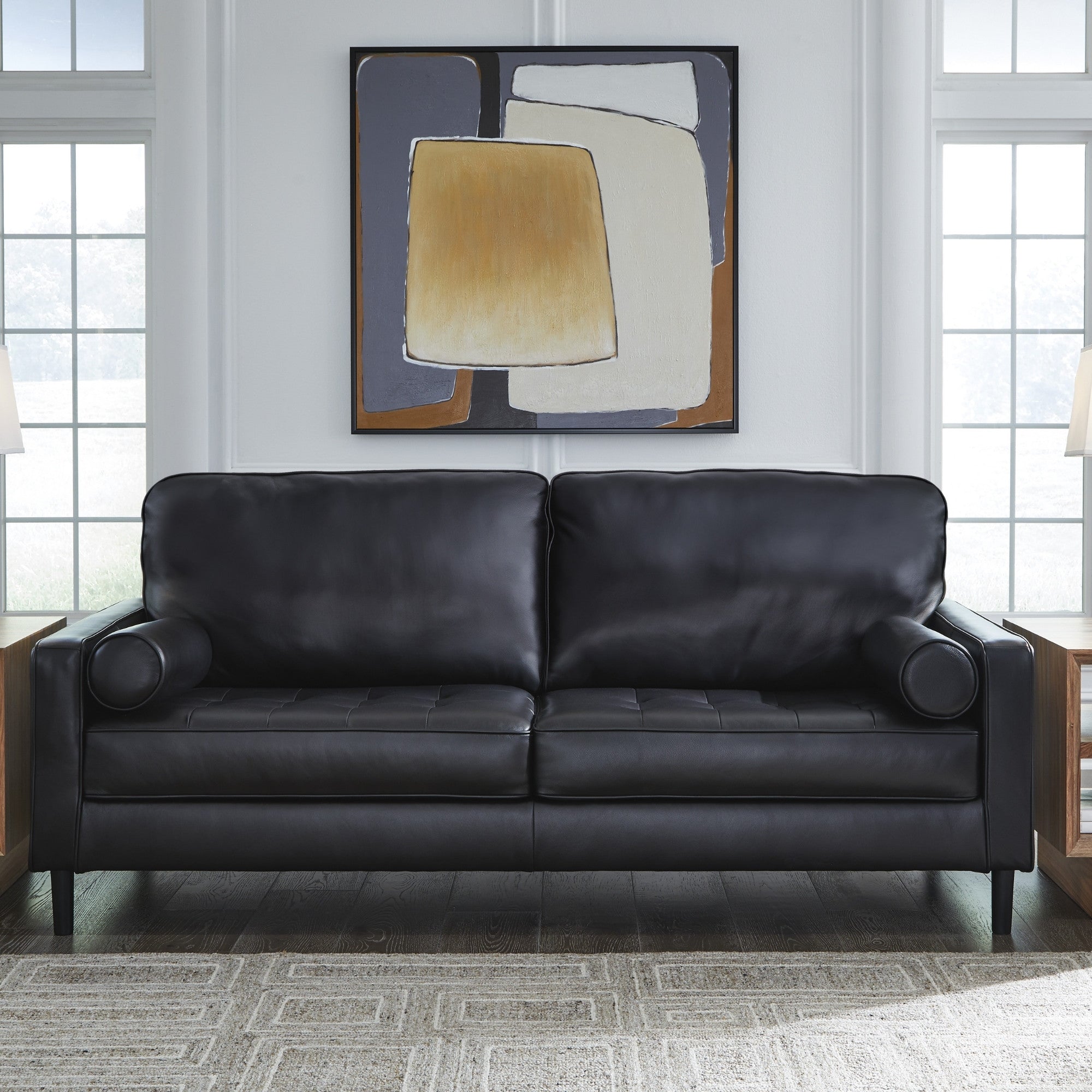 Bryceview Top Grain Leather Sofa Black
