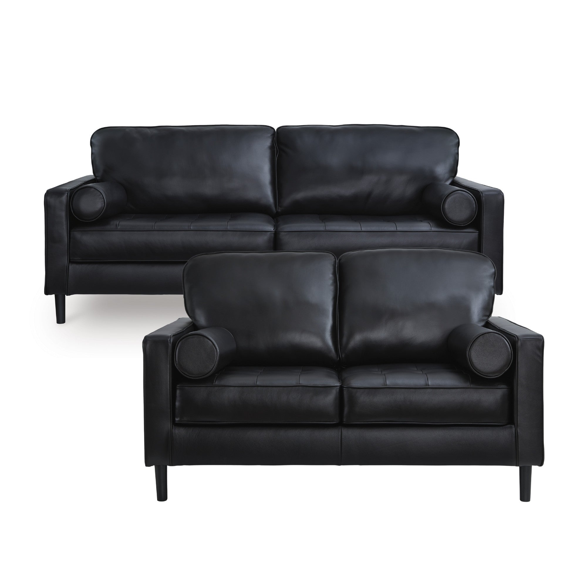 Bryceview Top Grain Leather Sofa Set Black