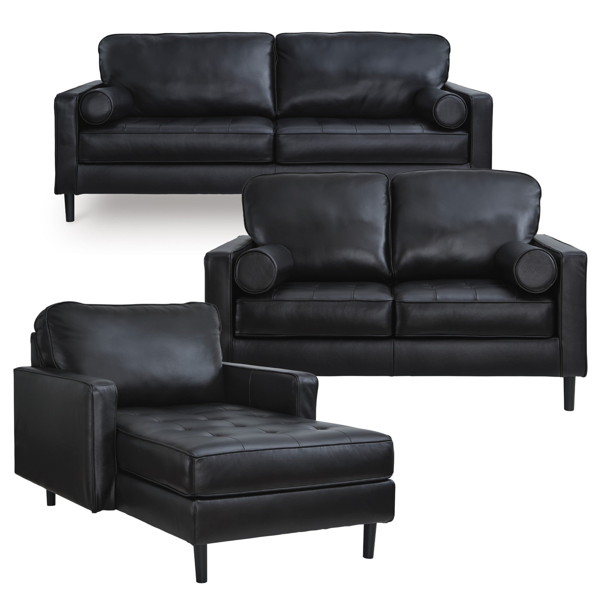 Bryceview Top Grain Leather Sofa Set Black
