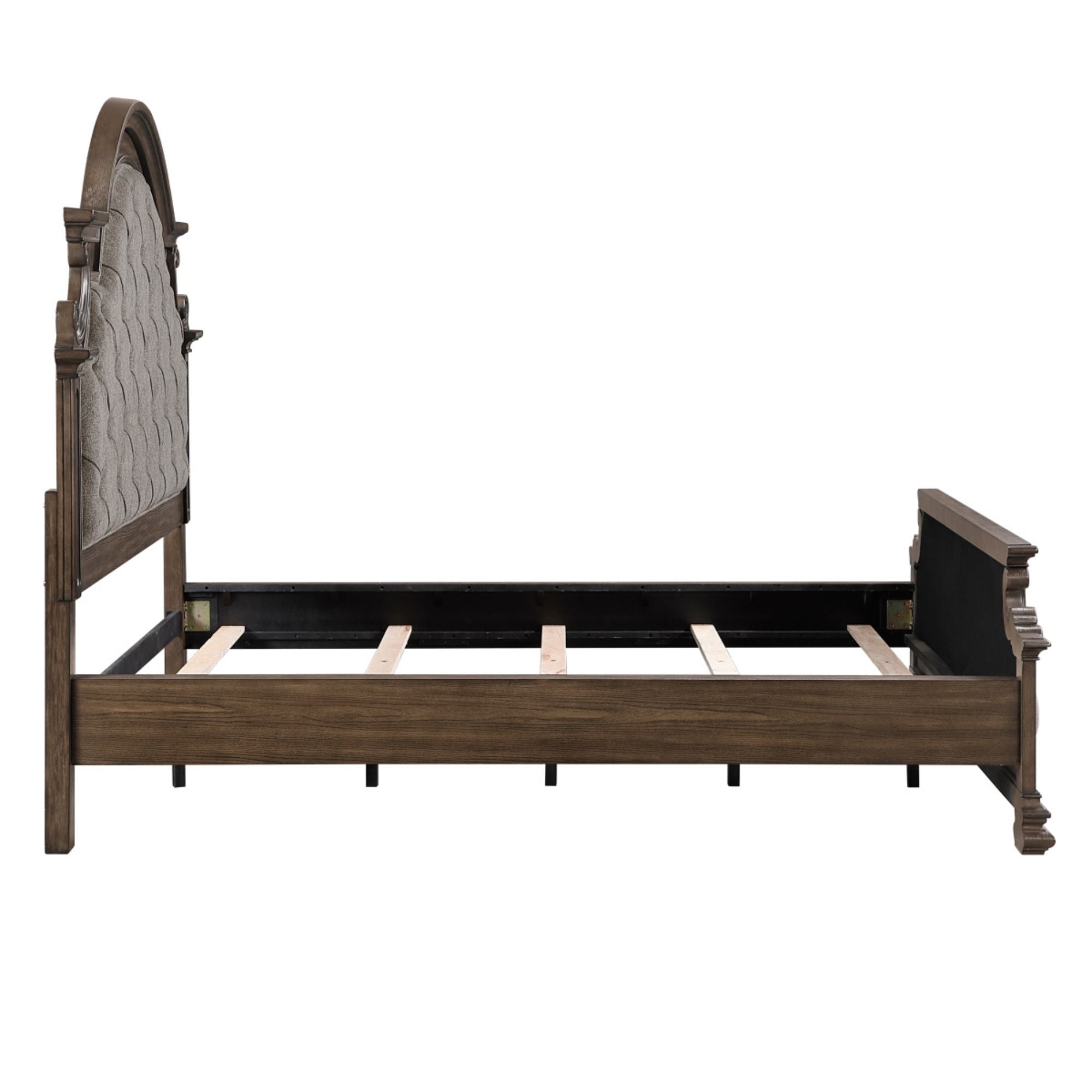 MAZ Buckingham Bed with a classic wooden frame and upholstered headboard, shown in a cozy bedroom setting.
