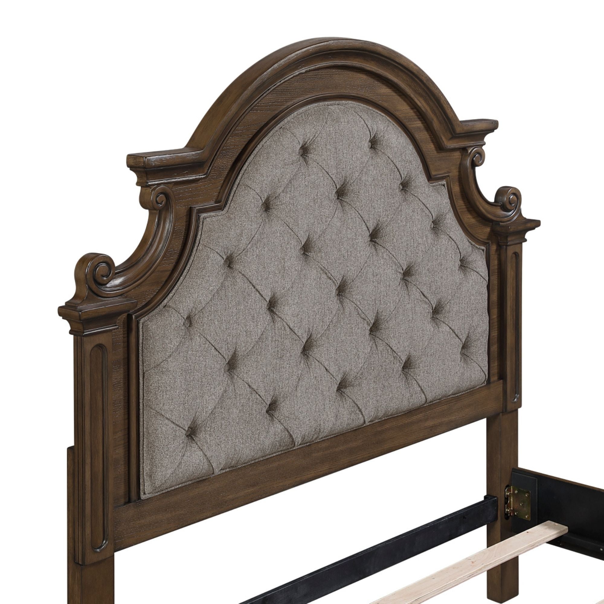 MAZ Buckingham Bed with a wooden frame and upholstered headboard, showcasing a stylish and comfortable bedroom centerpiece.