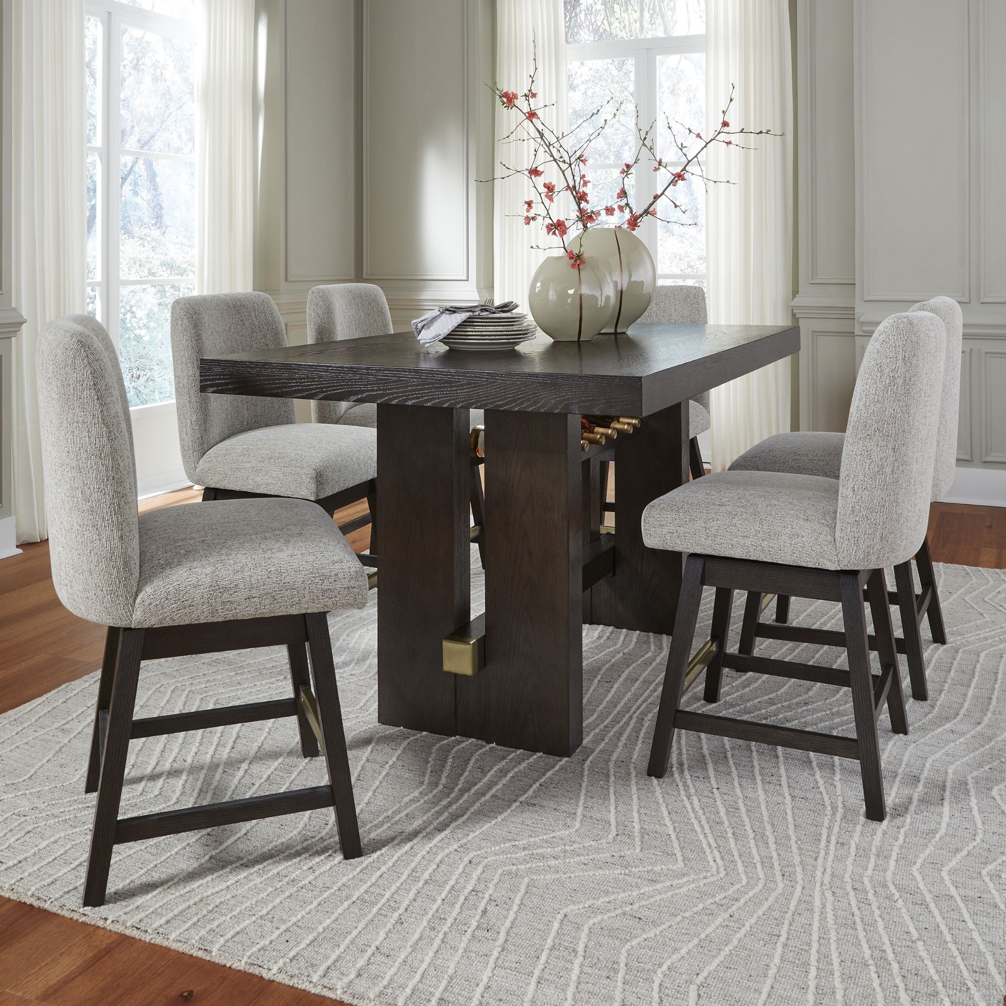 Dark brown Burkhaus pub dining set by Signature Ashley, featuring a sturdy table and matching chairs for casual dining.