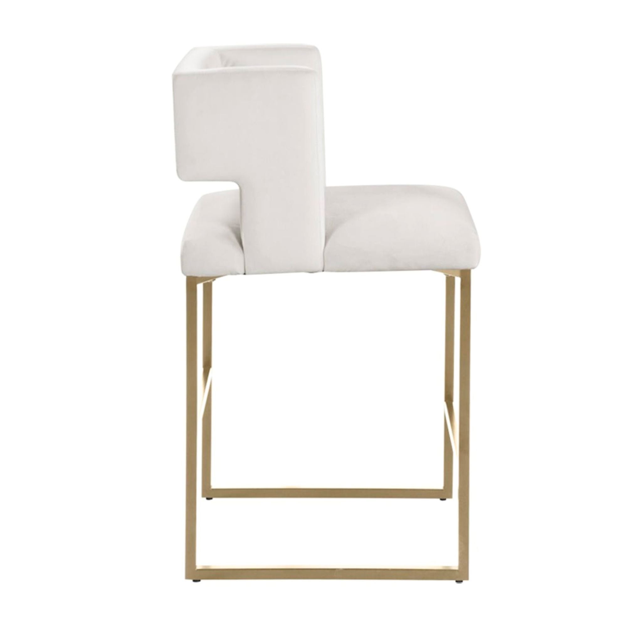 Set of two Brassex Anthony beige counter bar stools with cushioned seats and wooden legs, ideal for kitchen or bar area.