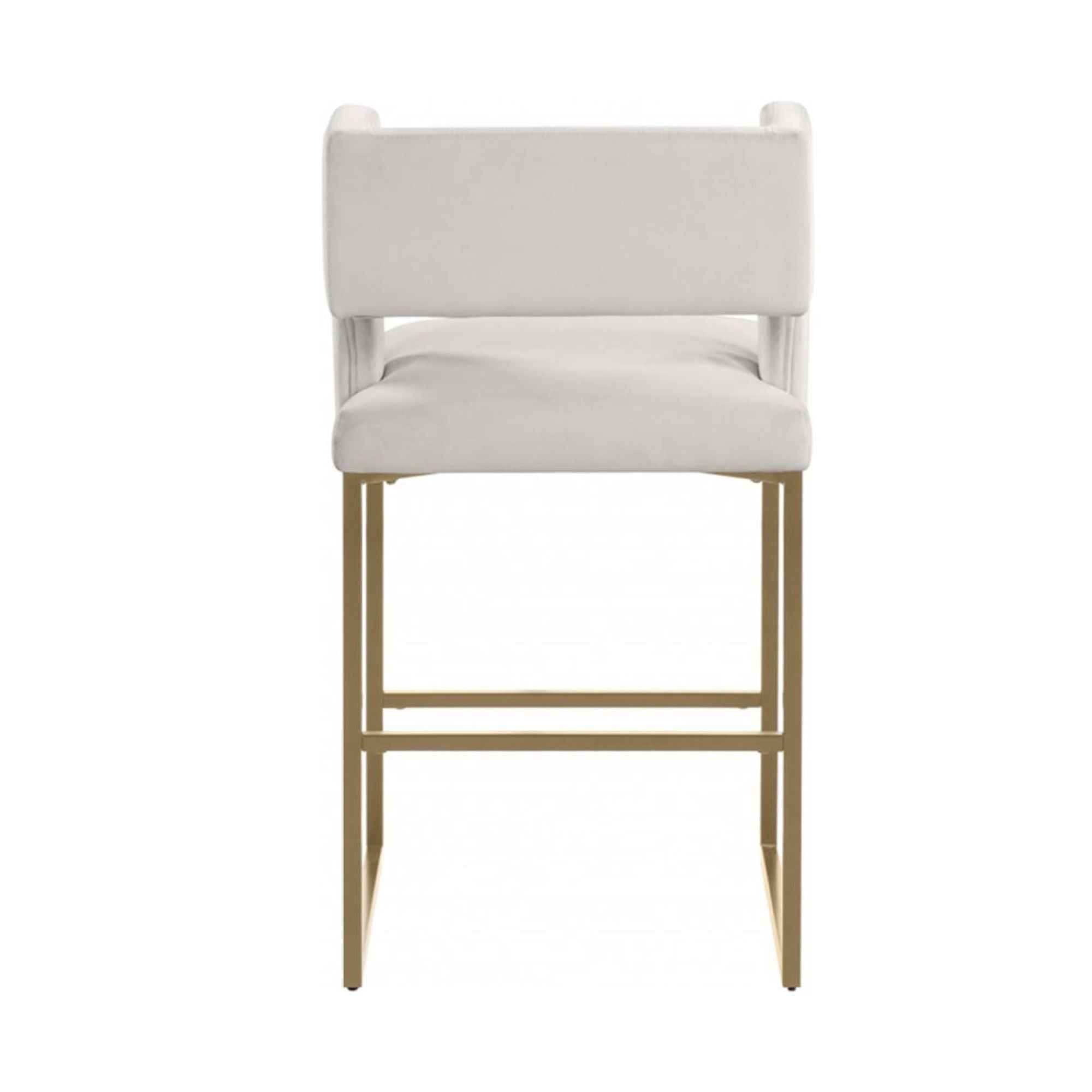 Set of two Brassex Anthony beige counter bar stools with padded seats and sleek metal legs.