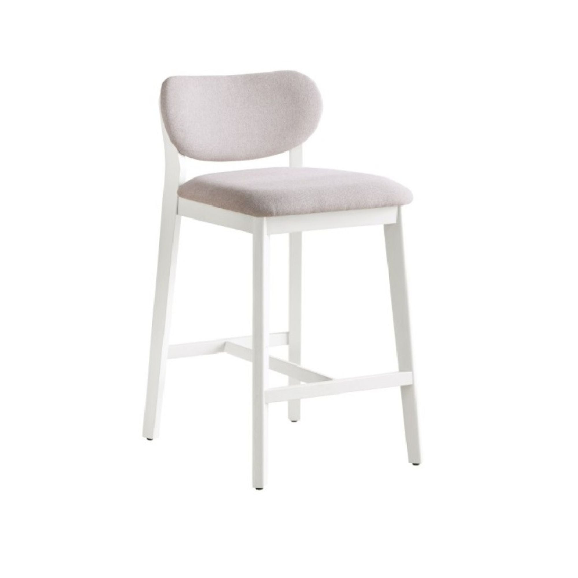 Set of two Brassex counter bar stools in cream with wooden legs, stylish seating for kitchen or bar area.