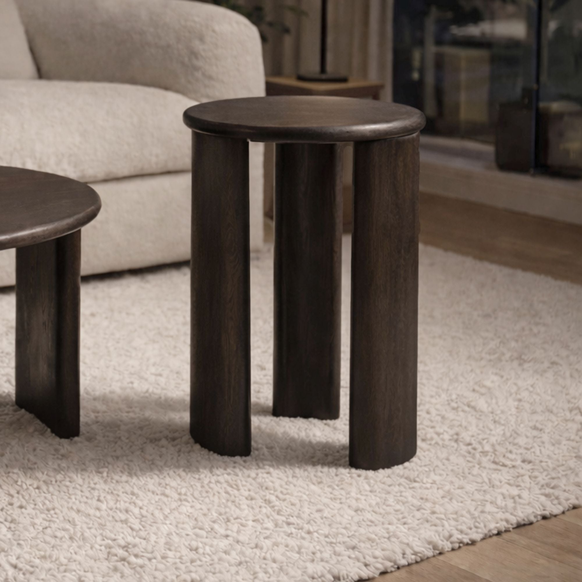 Table d'appoint ronde Reyna avec rangement noire et blanche