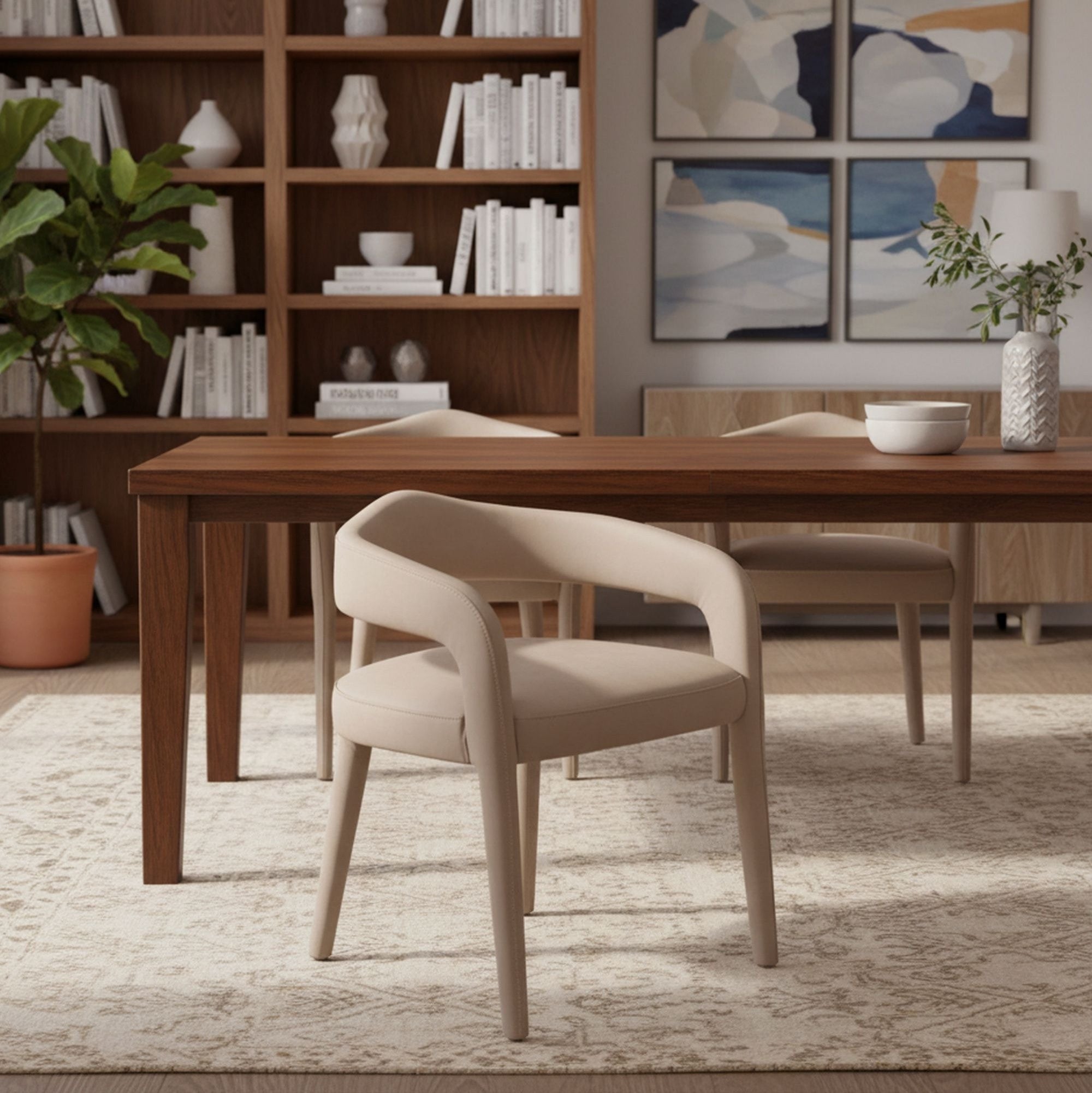 Chaise de salle à manger Caspian moderne du milieu du siècle, couleur sable (lot de 2)