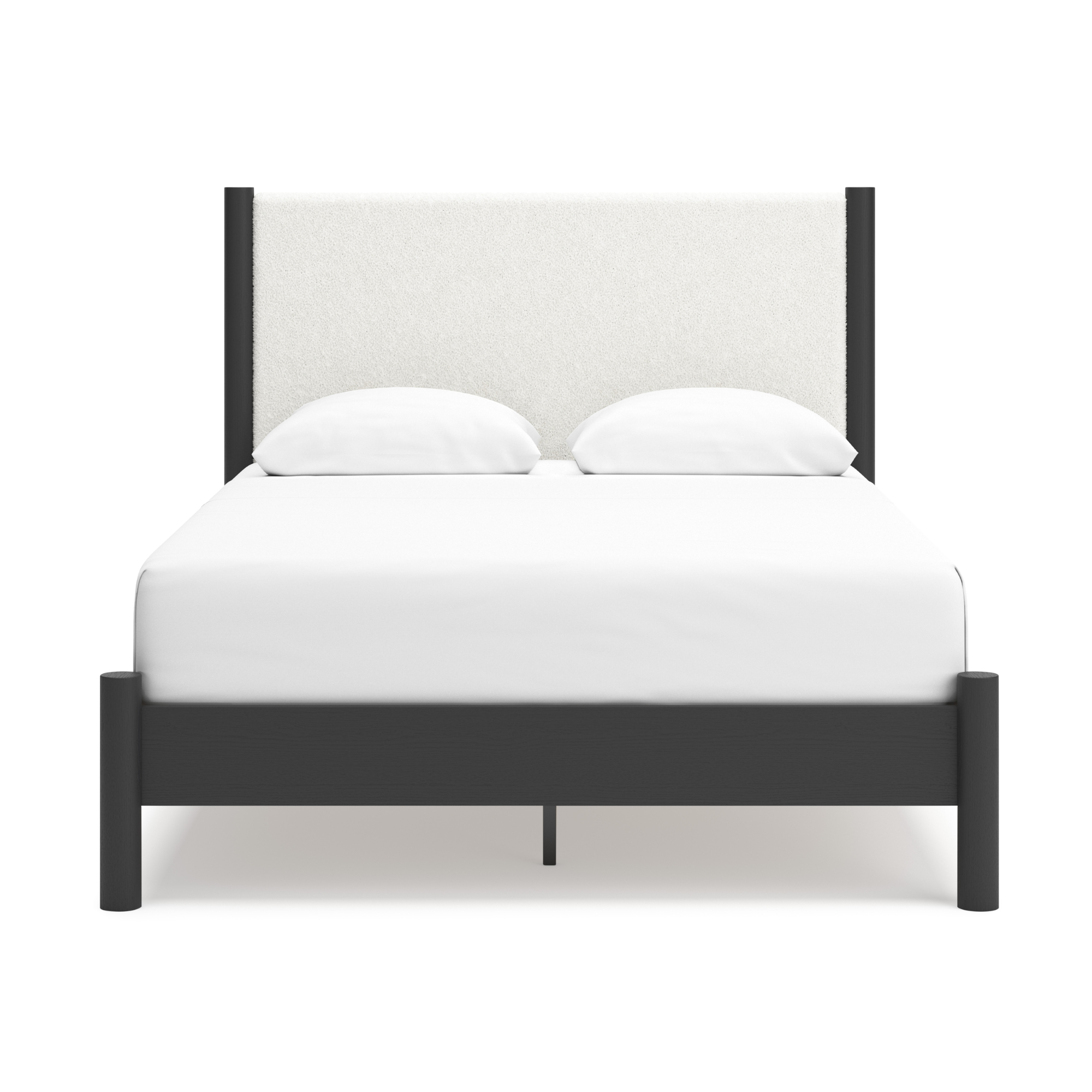 Black Cadmori upholstered panel bedroom set by Signature Ashley, featuring a platform bed with matching bedroom furniture.