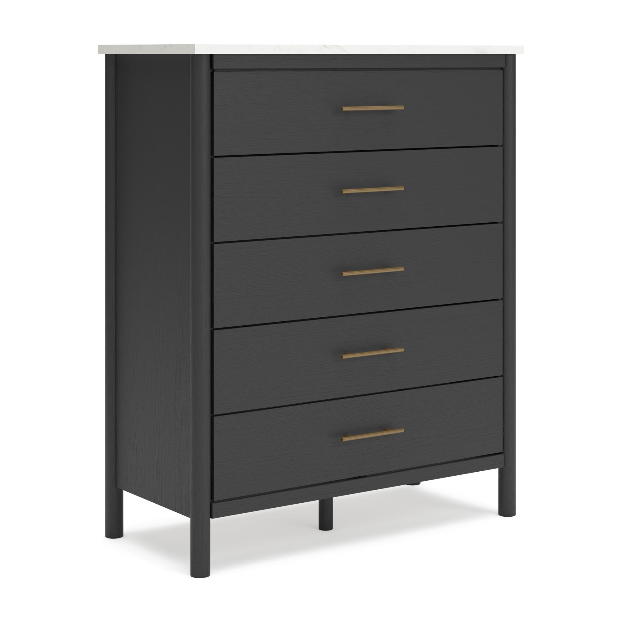 Black upholstered panel platform bedroom set by Signature Ashley, featuring a sleek bed frame and matching bedroom furniture.