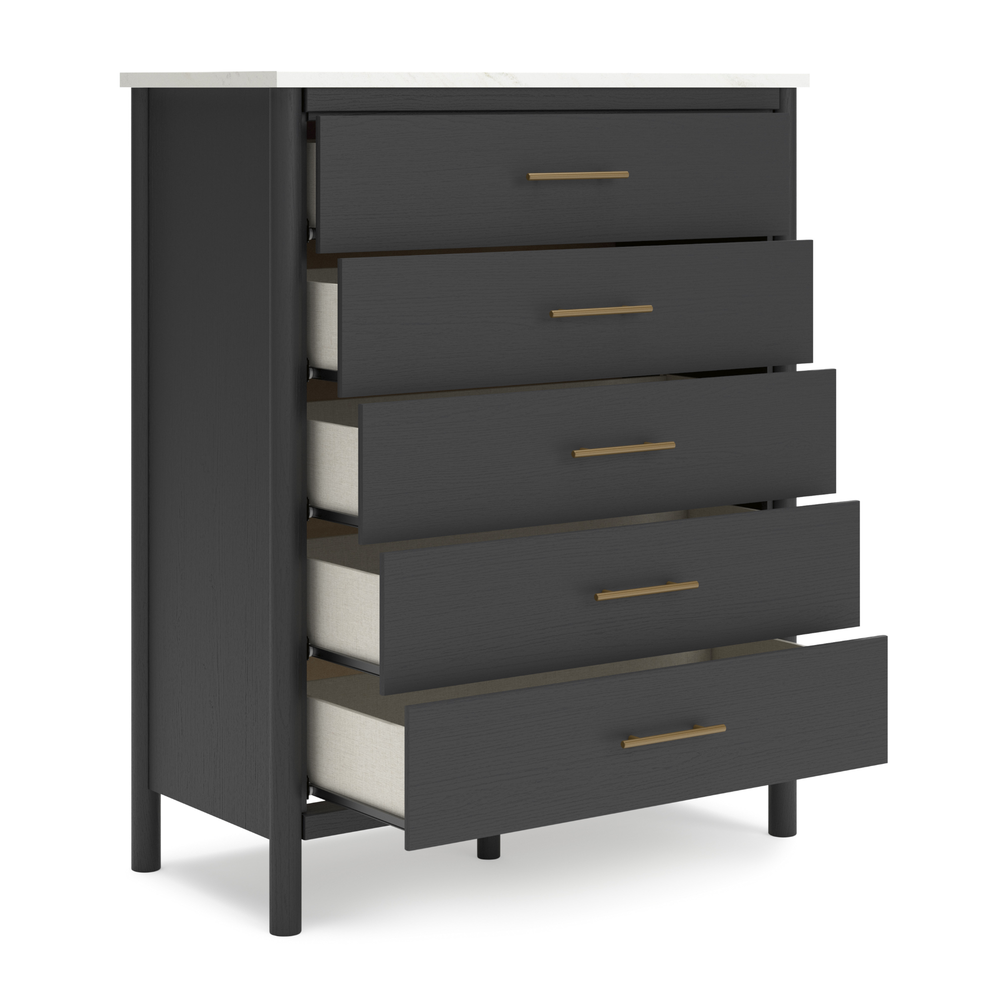 Black upholstered panel platform bedroom set by Signature Ashley, featuring a modern bed frame and matching bedroom furniture.